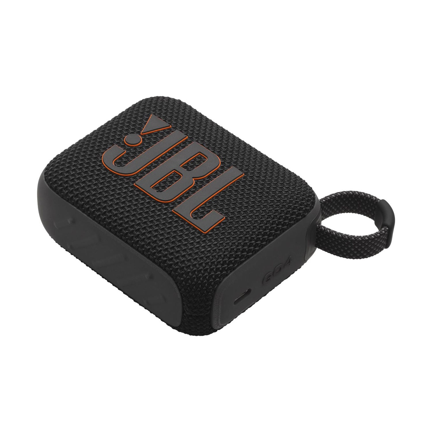 Altoparlante JBL Go 3 nero con logo arancione e laccetto.
