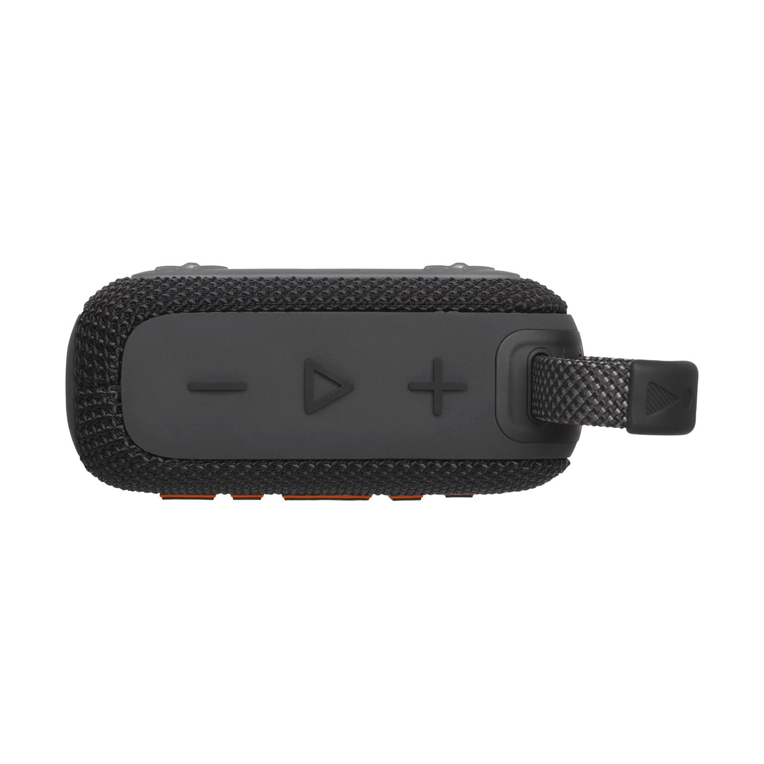 Altoparlante portatile nero con pulsanti e cinghia.
