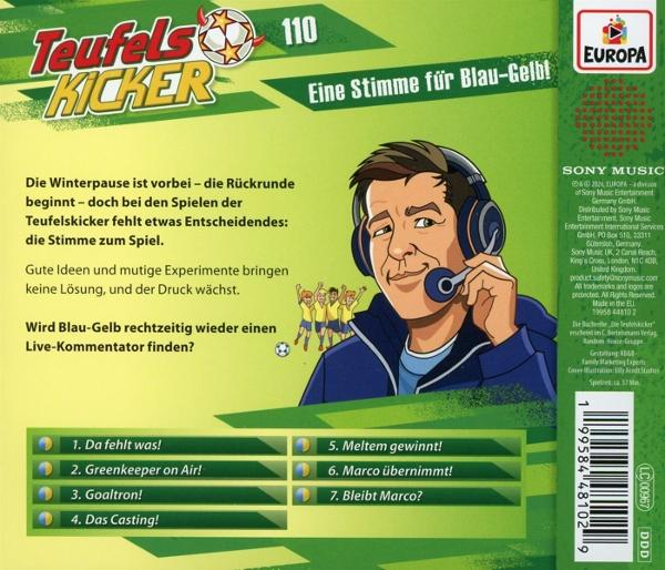 Rückseite einer Teufelskicker-CD mit Sprecher, Kindern und Episodenliste.