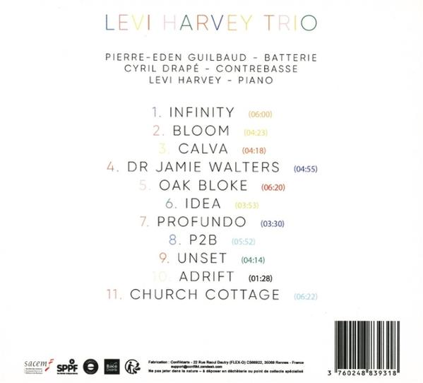 Album-Trackliste des Levi Harvey Trio mit Titeln und Längen.