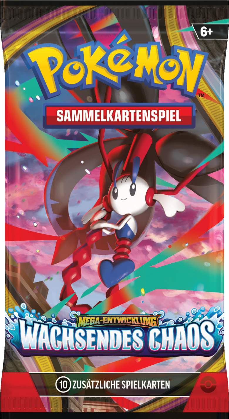 Pokémon Sammelkartenspiel Boosterpackung mit einem Anime-Charakter und bunten Grafiken.