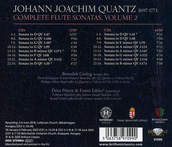 CD-Cover mit Titellisten für Johann Joachim Quantz' Flötensonaten, Vol. 2.