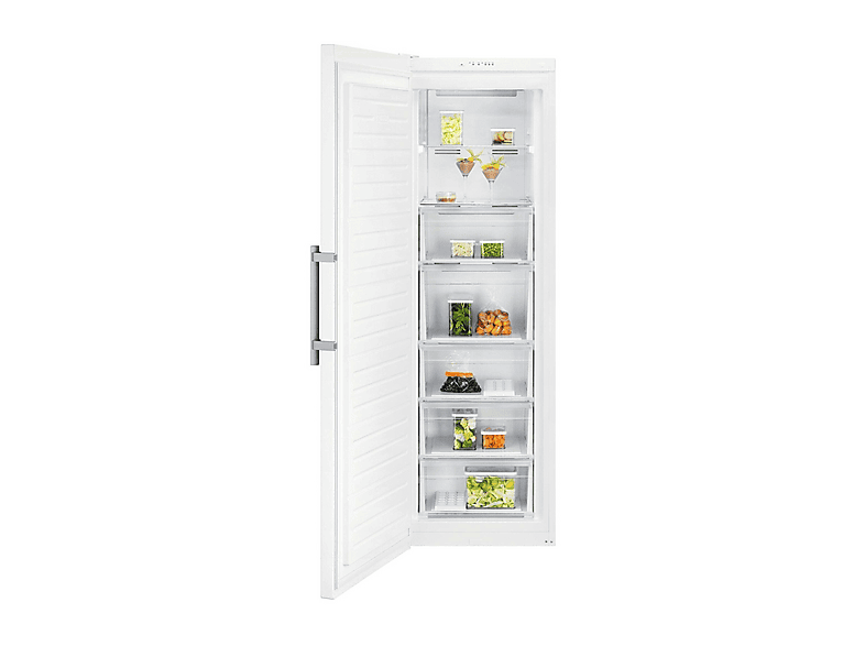 ELECTROLUX LUT6NE28W Congelatore verticale, Capacità netta 280 l, dimensioni: L 59,5 cm, A 186 P 65 Rumorosità 42 dB(A), 5 cassetti, Bianco/oblò nero, Classe E