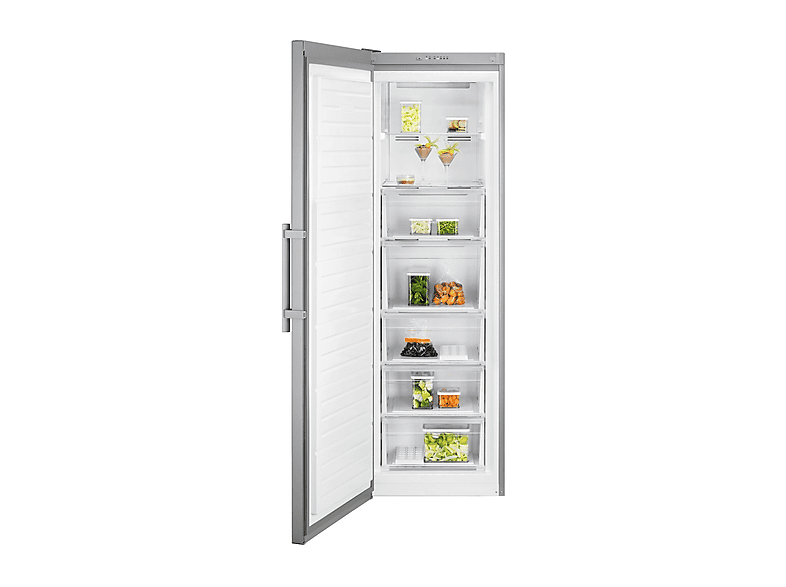 ELECTROLUX LUT6NE28U Congelatore verticale, Capacità netta 280 l, dimensioni: L 59,5 cm, A 186 P 65 Rumorosità 42 dB(A), 5 cassetti, Inox, Classe E