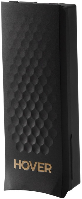 Purificateur d'air noir à motif nid d'abeille et texte HOVER doré.
