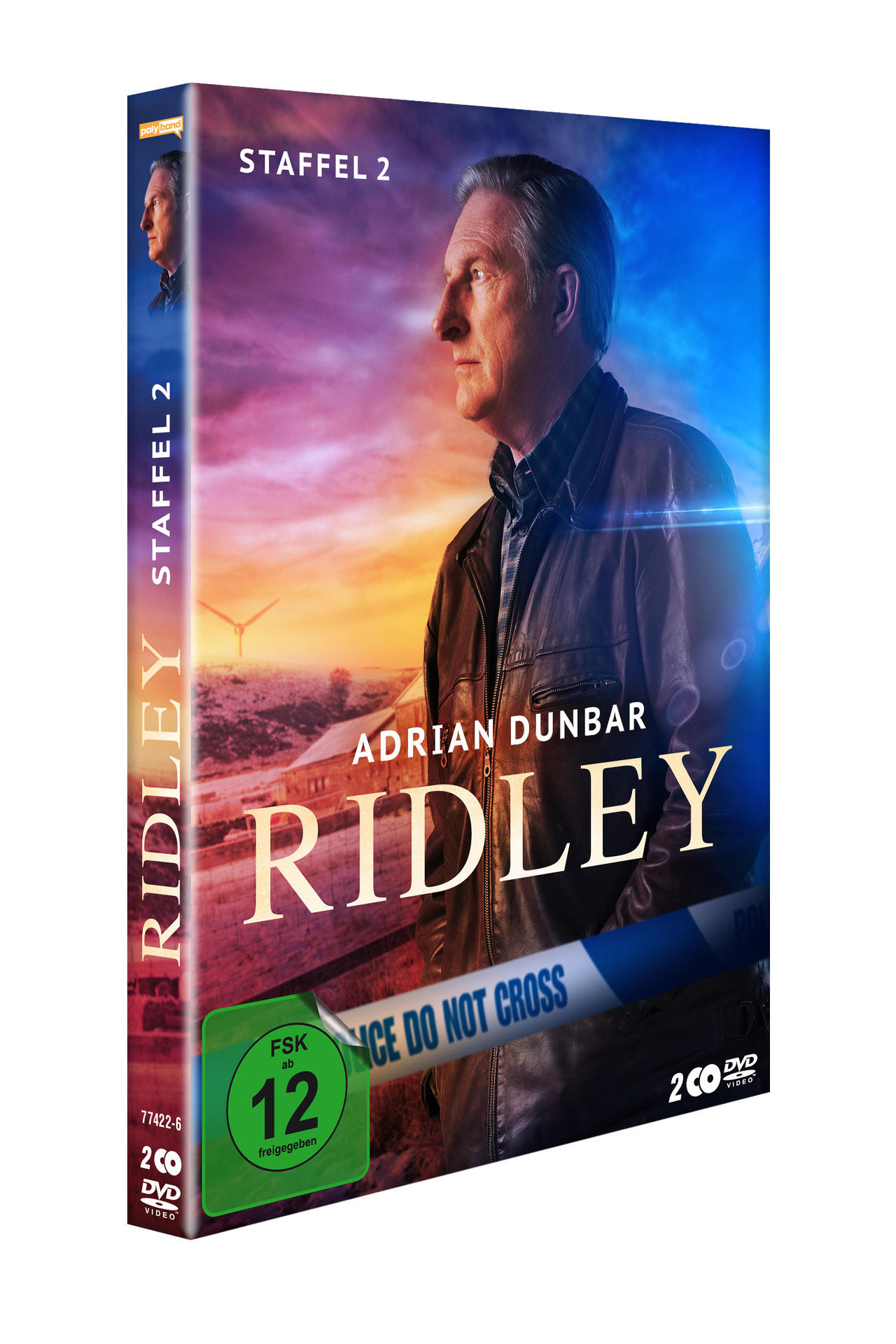 DVD-Cover Staffel 2 Ridley mit Adrian Dunbar vor Kulisse.