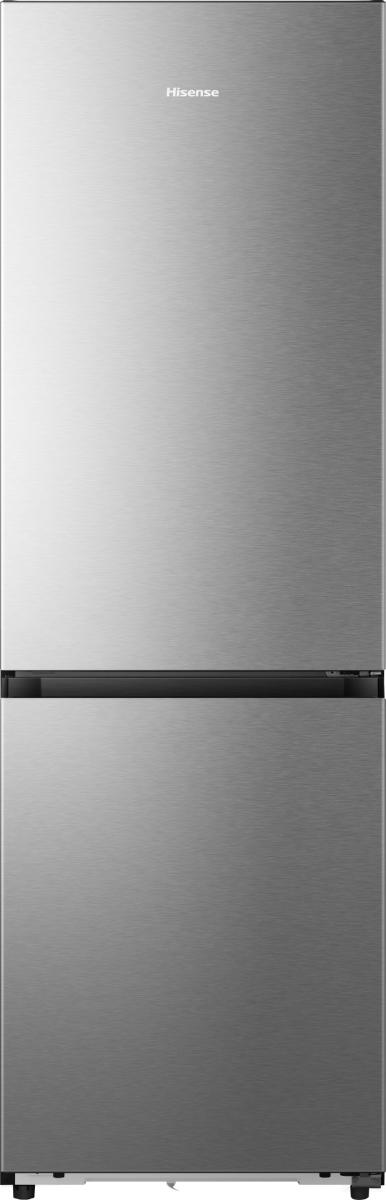 Ein silberner Kühlschrank mit dem Hisense-Logo oben.