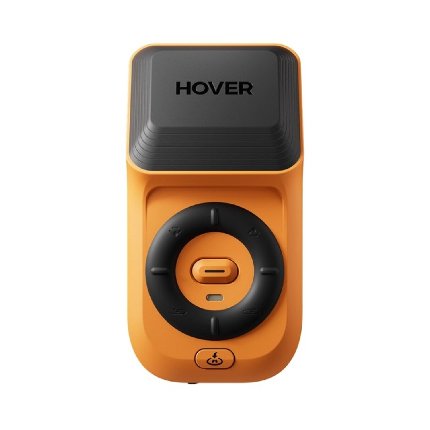 Ventilatore portatile arancione con quadrante di controllo nero e logo "HOVER".