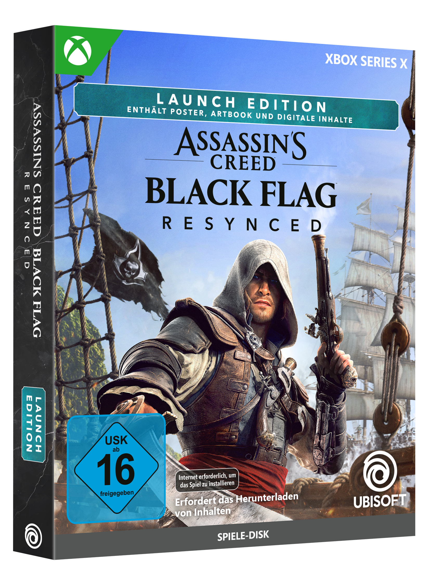 Cover von Assassin's Creed Black Flag: Ein Mann mit Kapuze hält eine Pistole.