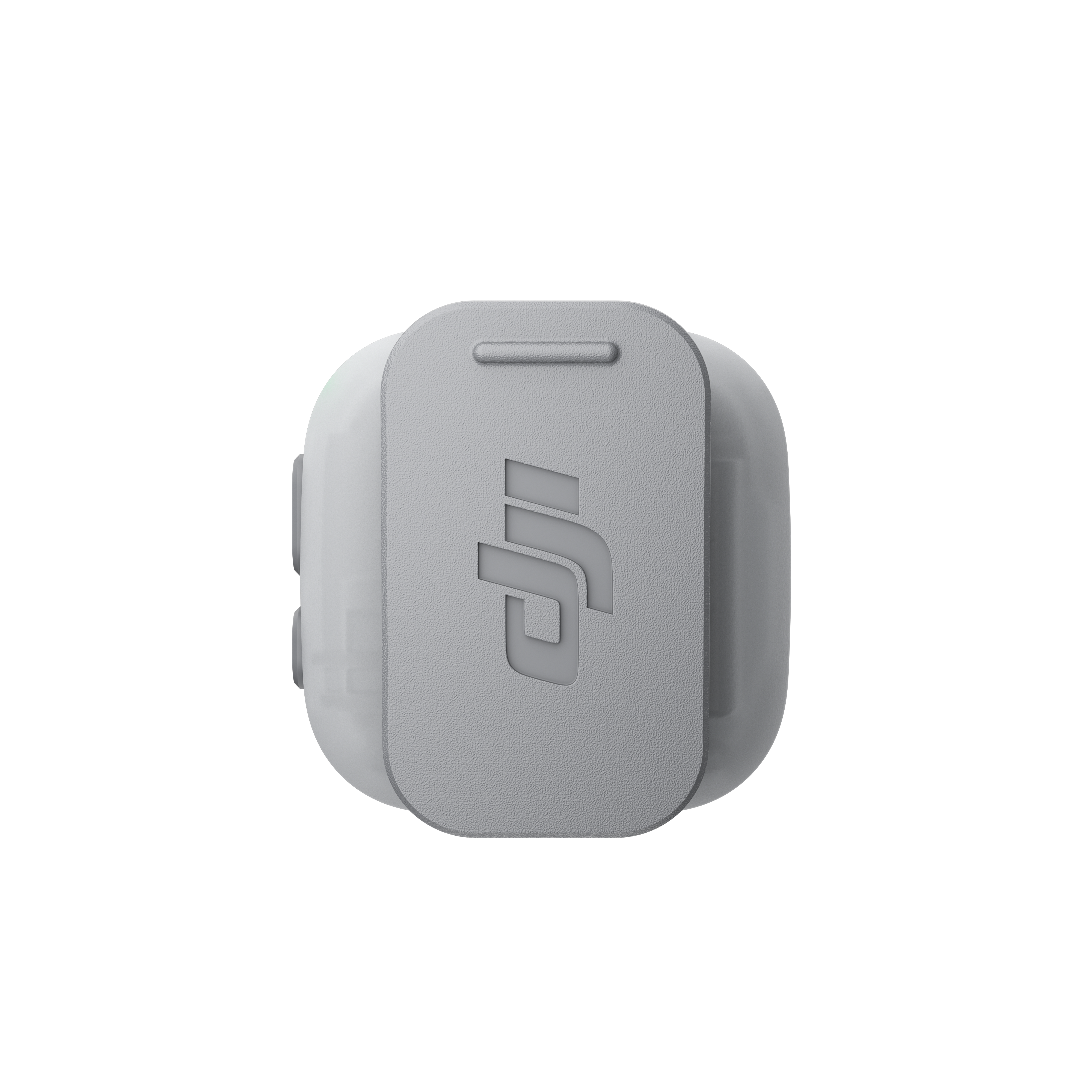 Graues DJI-Zubehörteil mit eingraviertem Logo und Rillen.