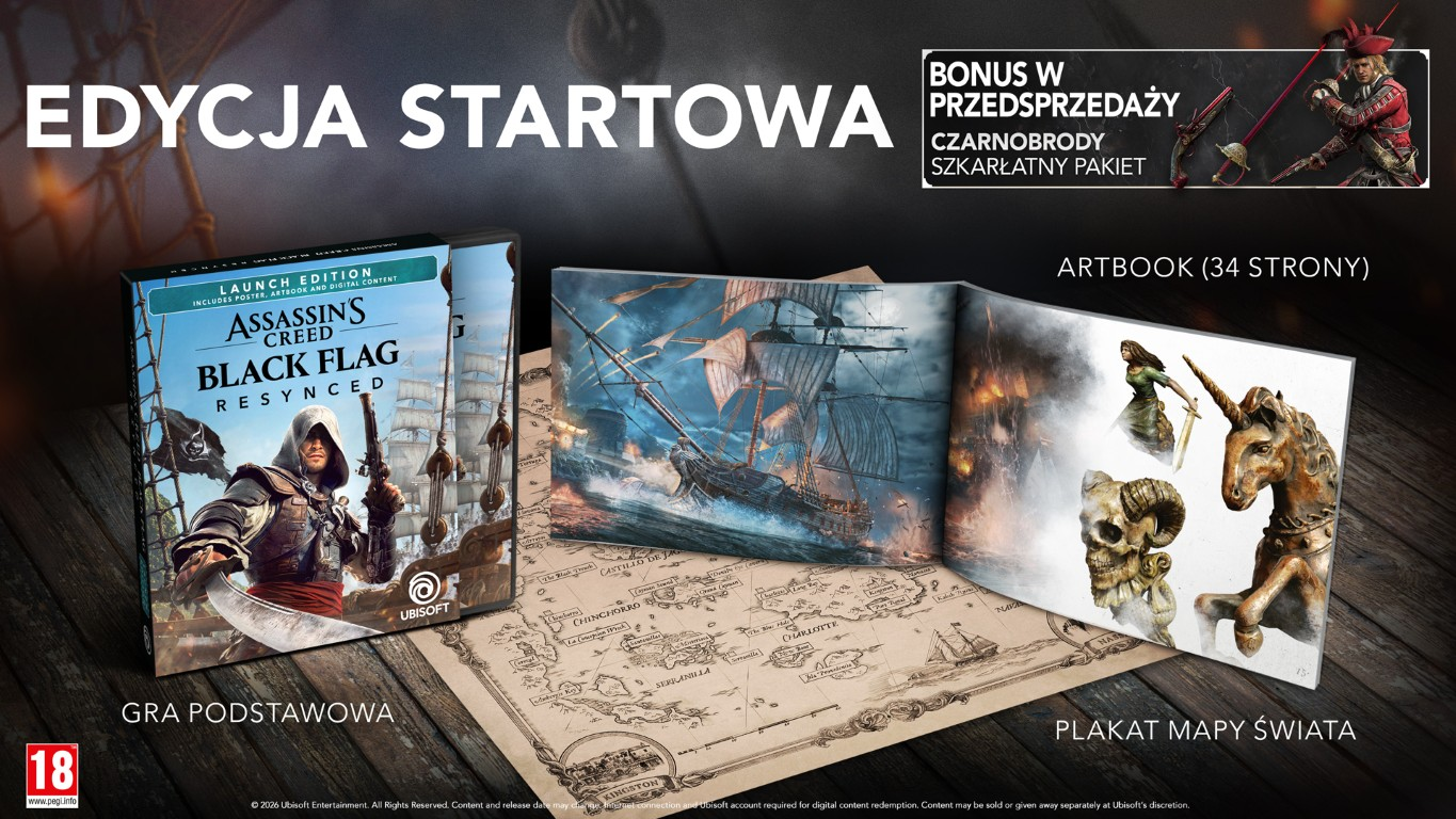 Assassin's Creed Black Flag Edycja Startowa z artbookiem, mapą i bonusem.