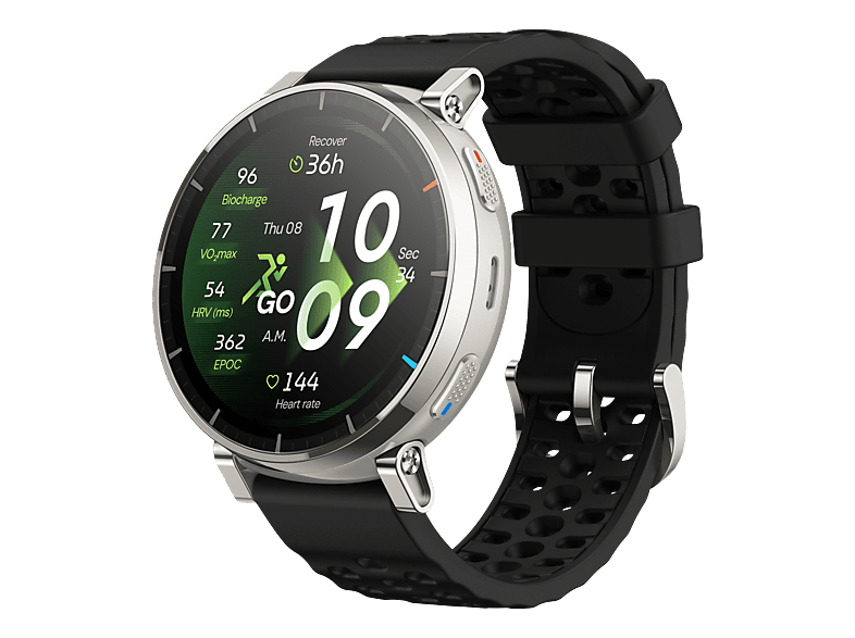 AMAZFIT Active 3 Premium Smartwatch Edelstahl Silikon, Armband Breite: 20 mm, Apex Silver