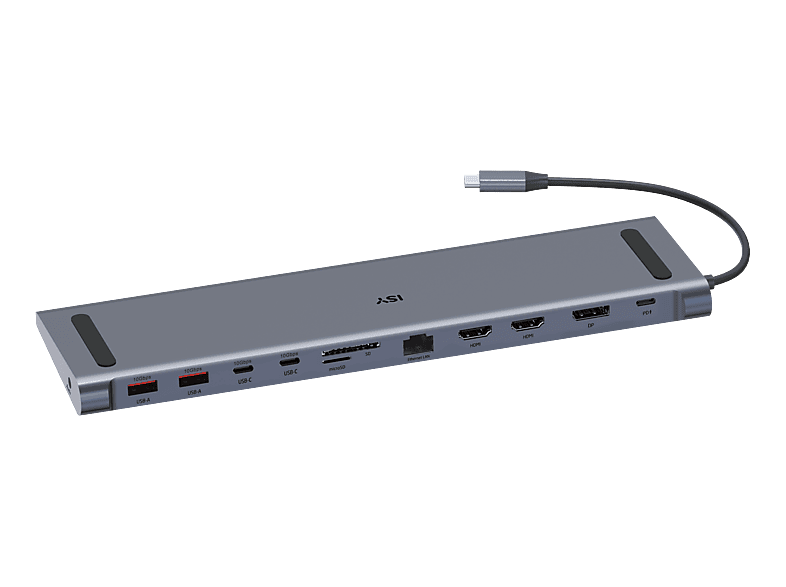 ISY IDO-1100-1 USB-C Multiport Pro Dock + Power Delivery Dockingstation, Silber