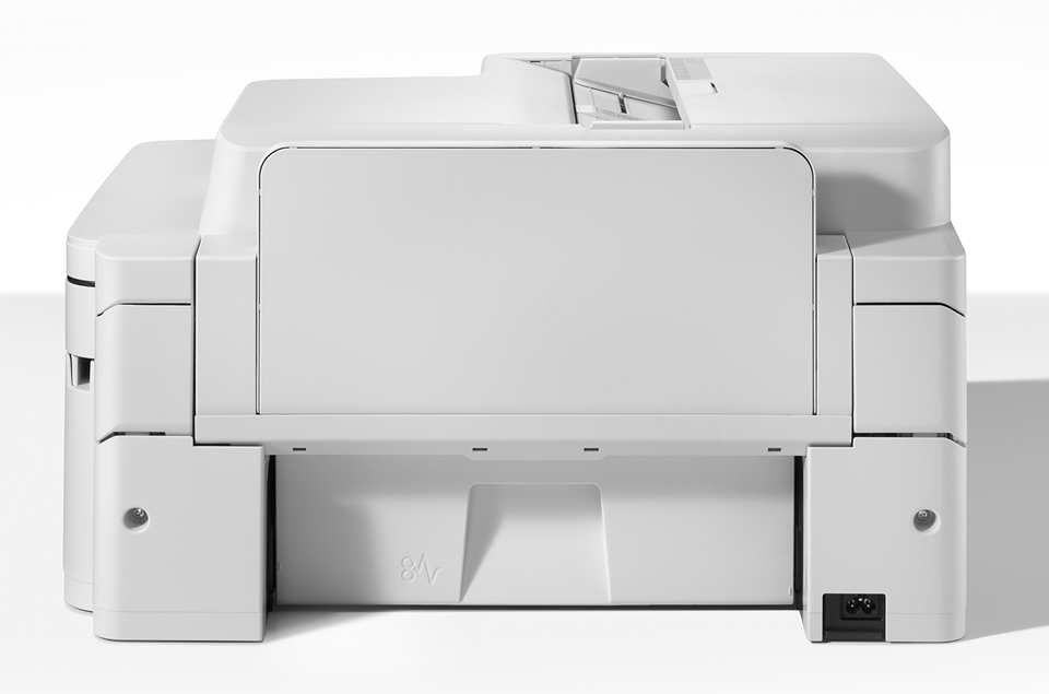 Biała drukarka z tacą na górze i szufladą na dole.