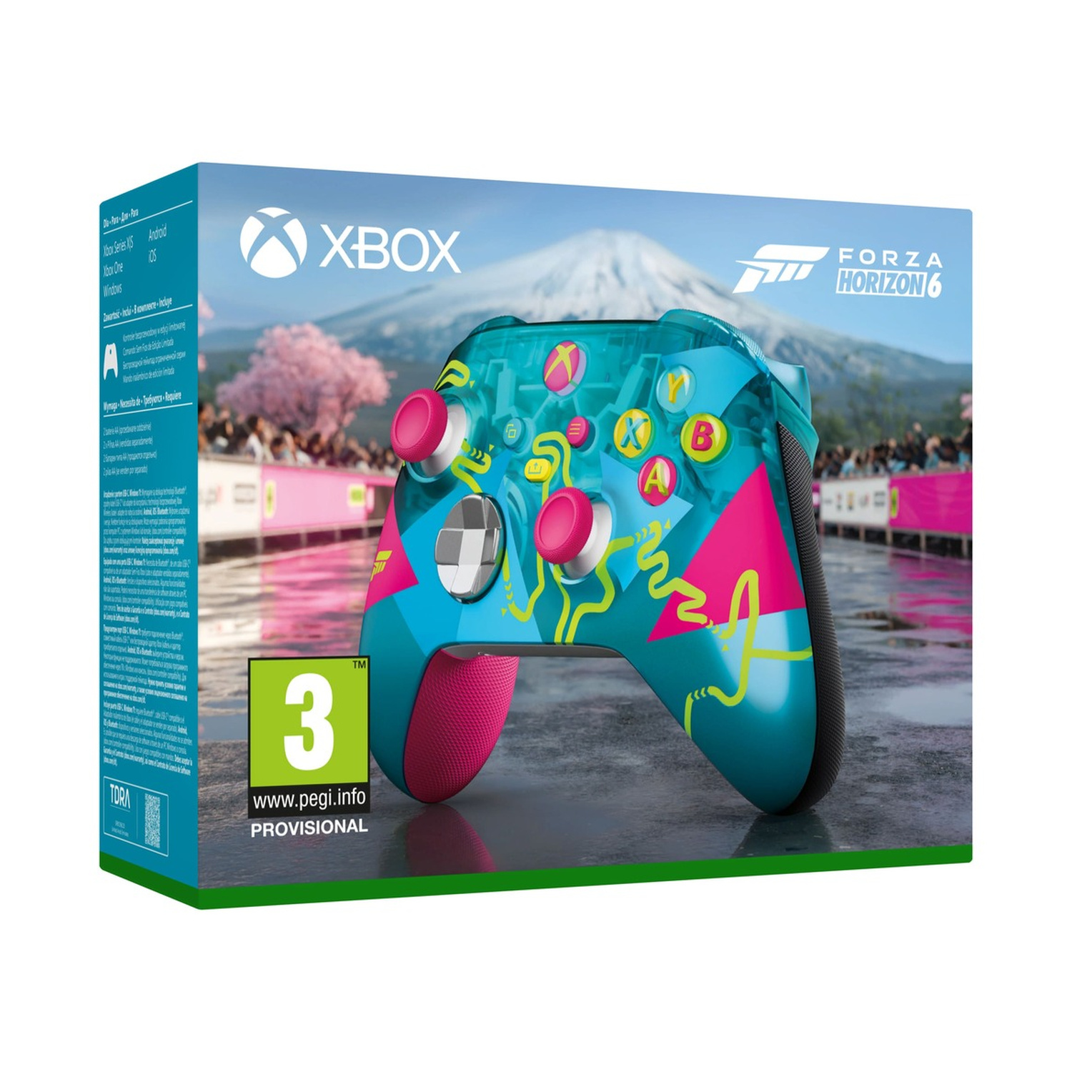 Controller Xbox Series X/S, design turchese, rosa e giallo, con logo Forza Horizon 6.