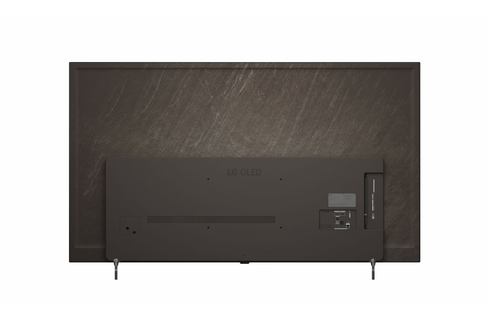 Parte trasera de un televisor oscuro con logo LG OLED y puertos.