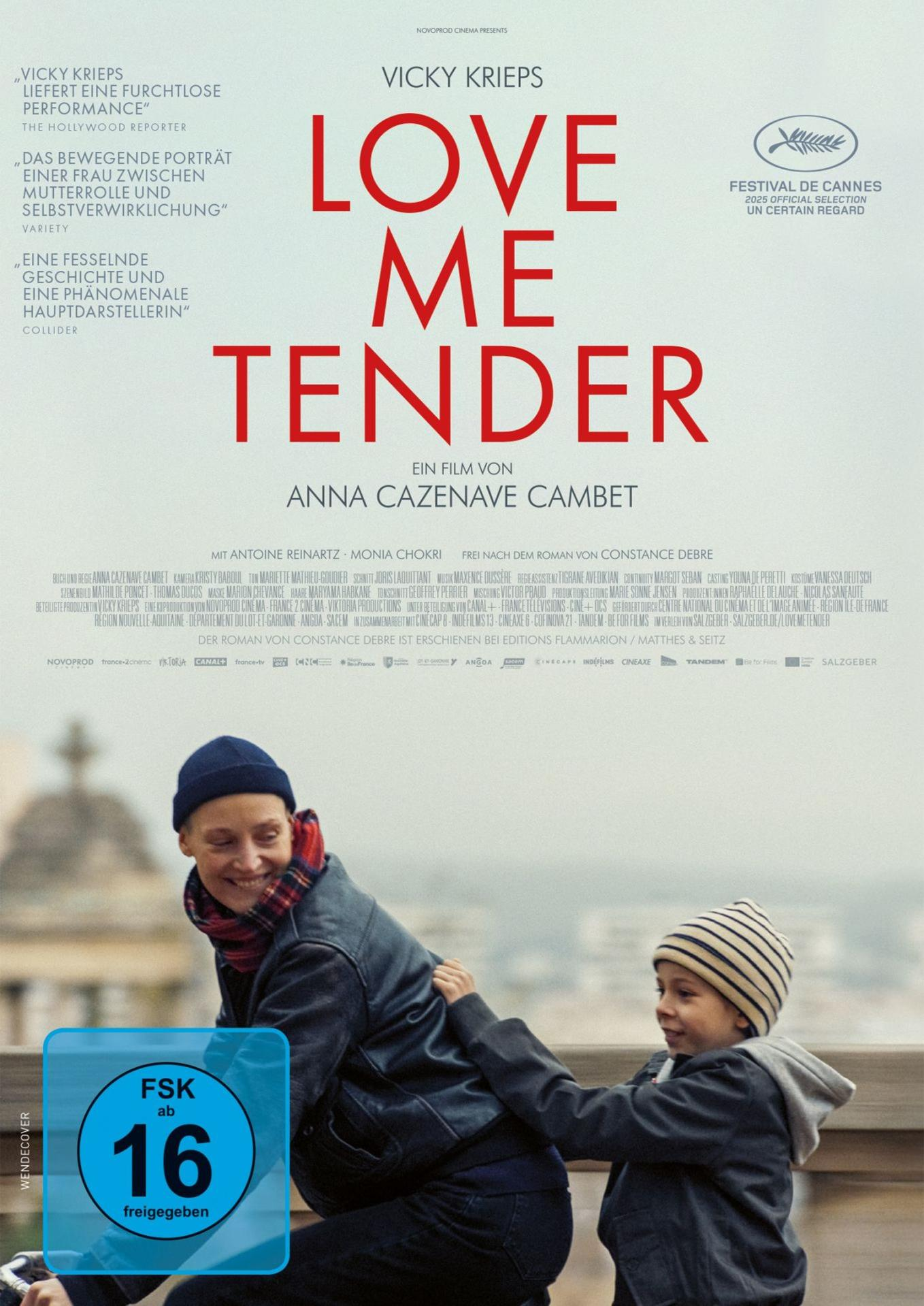 Filmplakat: Frau und Kind, "Love Me Tender" Schriftzug, FSK 16 Siegel.