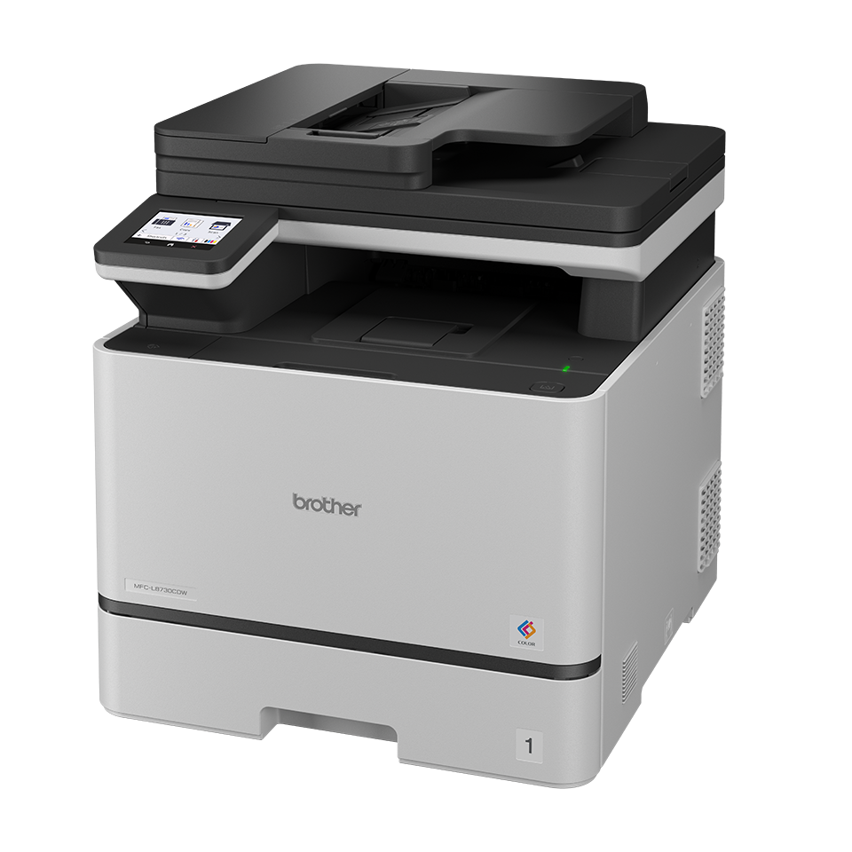 Ein Brother MFC-L8730CDW Farblaser-Multifunktionsdrucker mit Touchscreen.