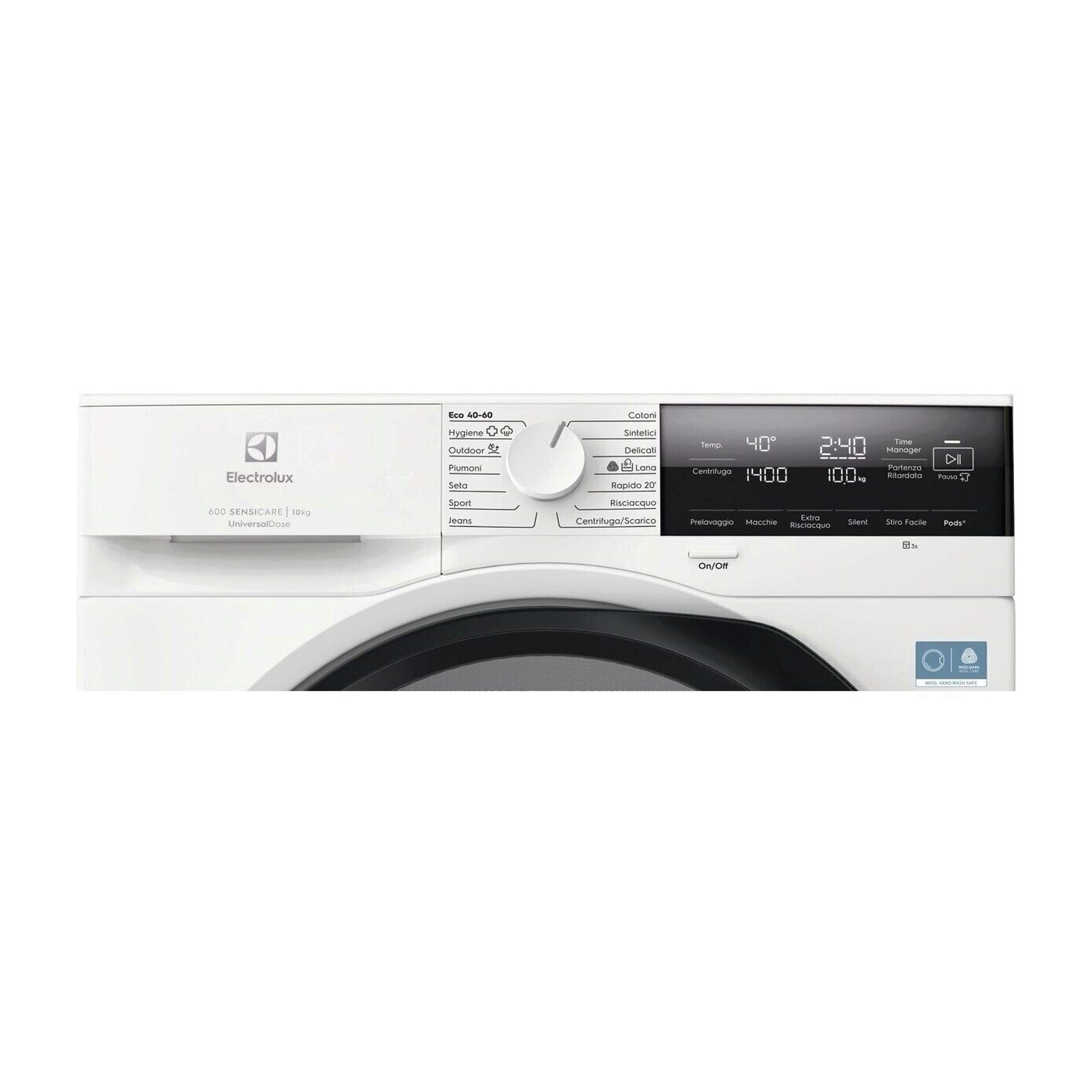 Lavatrice bianca Electrolux con display digitale e selezione programmi.