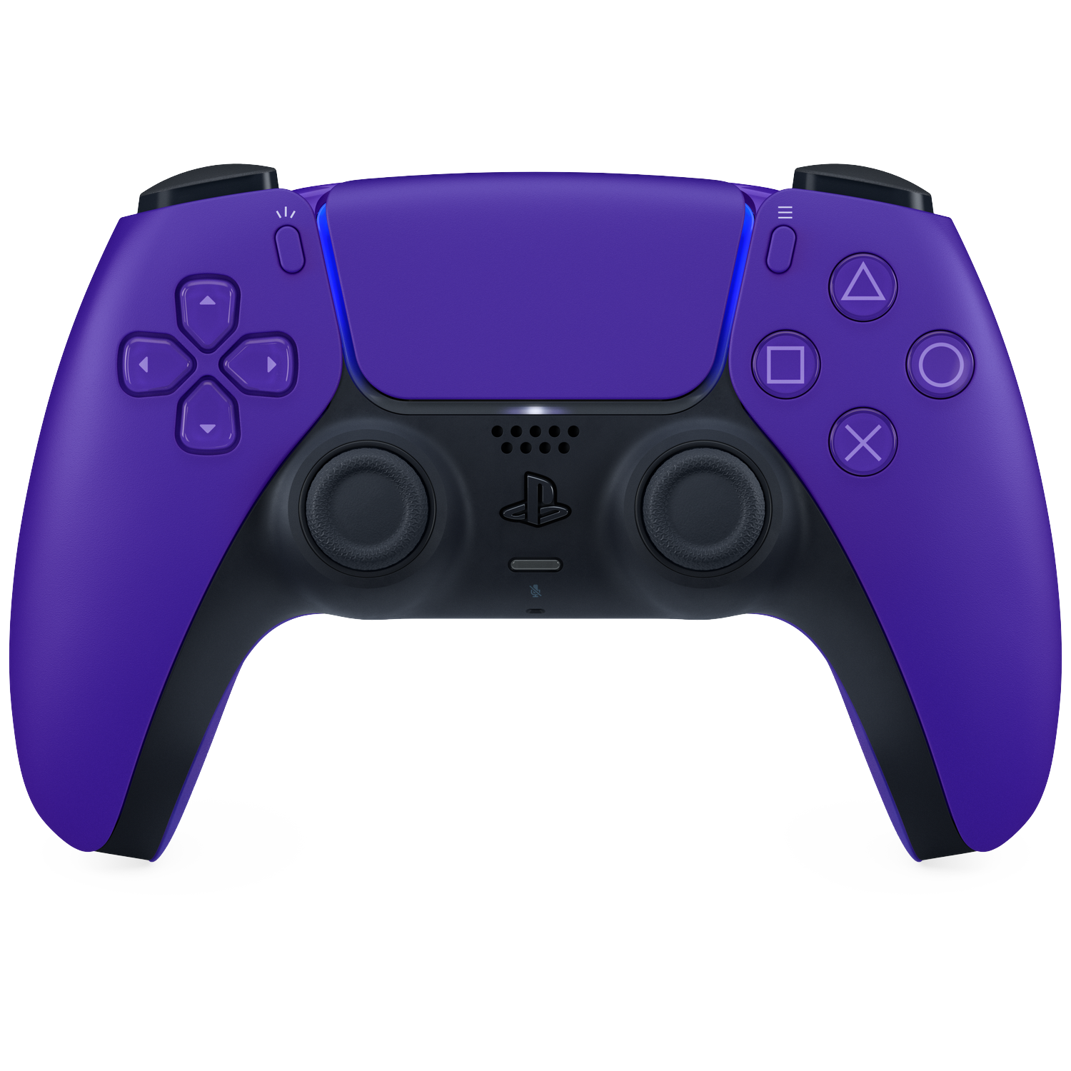 Purple controller with black accents and illuminated buttons on a black background.