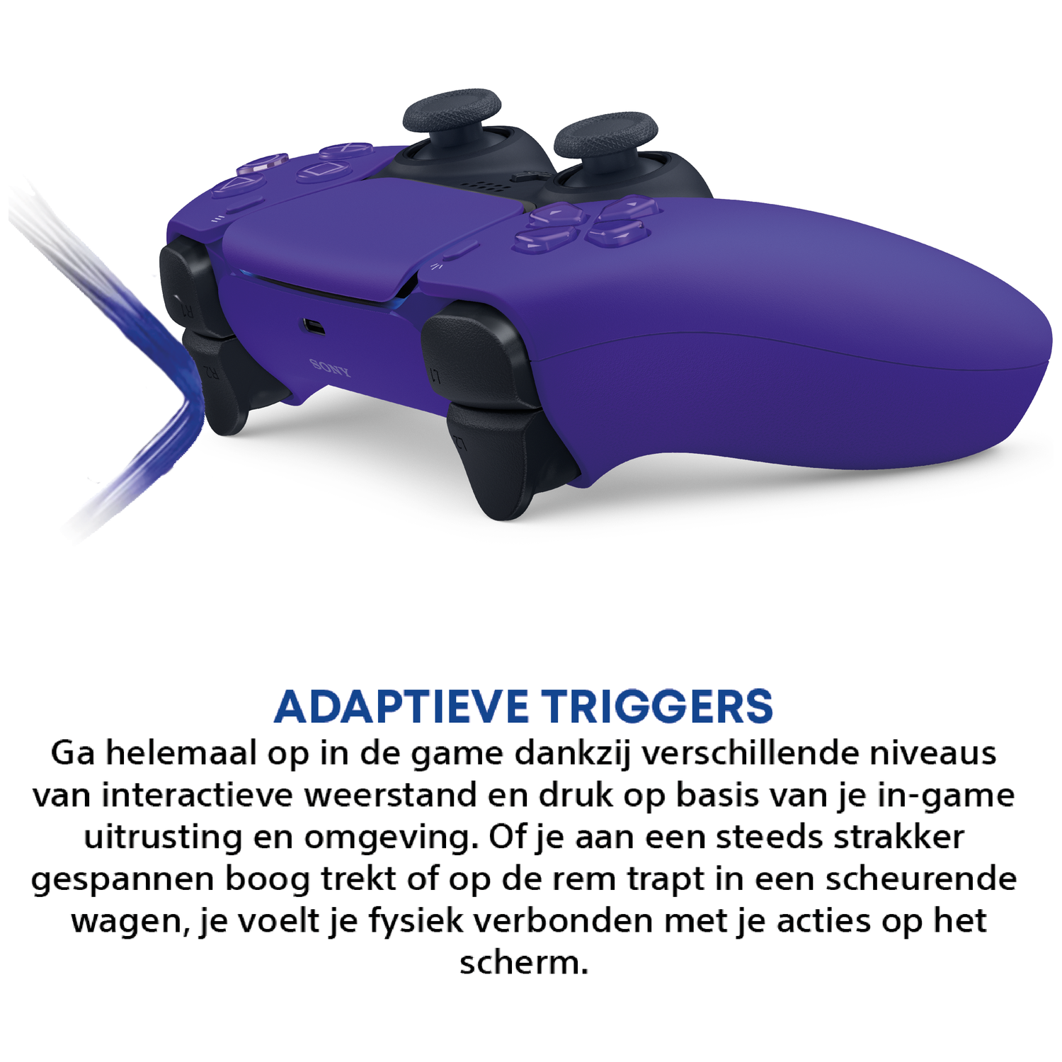 Purple controller with blue accents on a white background.
