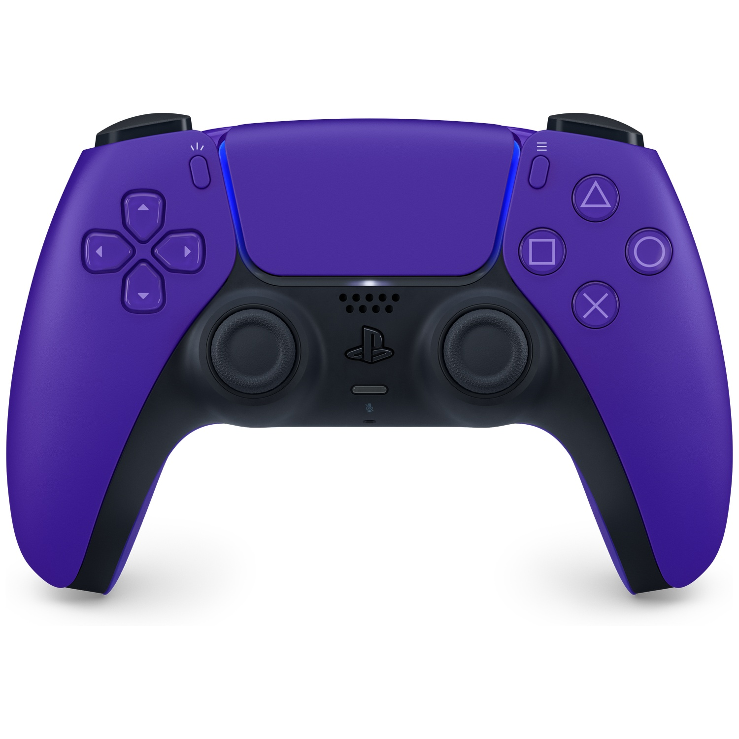 Purple PS5 controller with black accents and buttons.