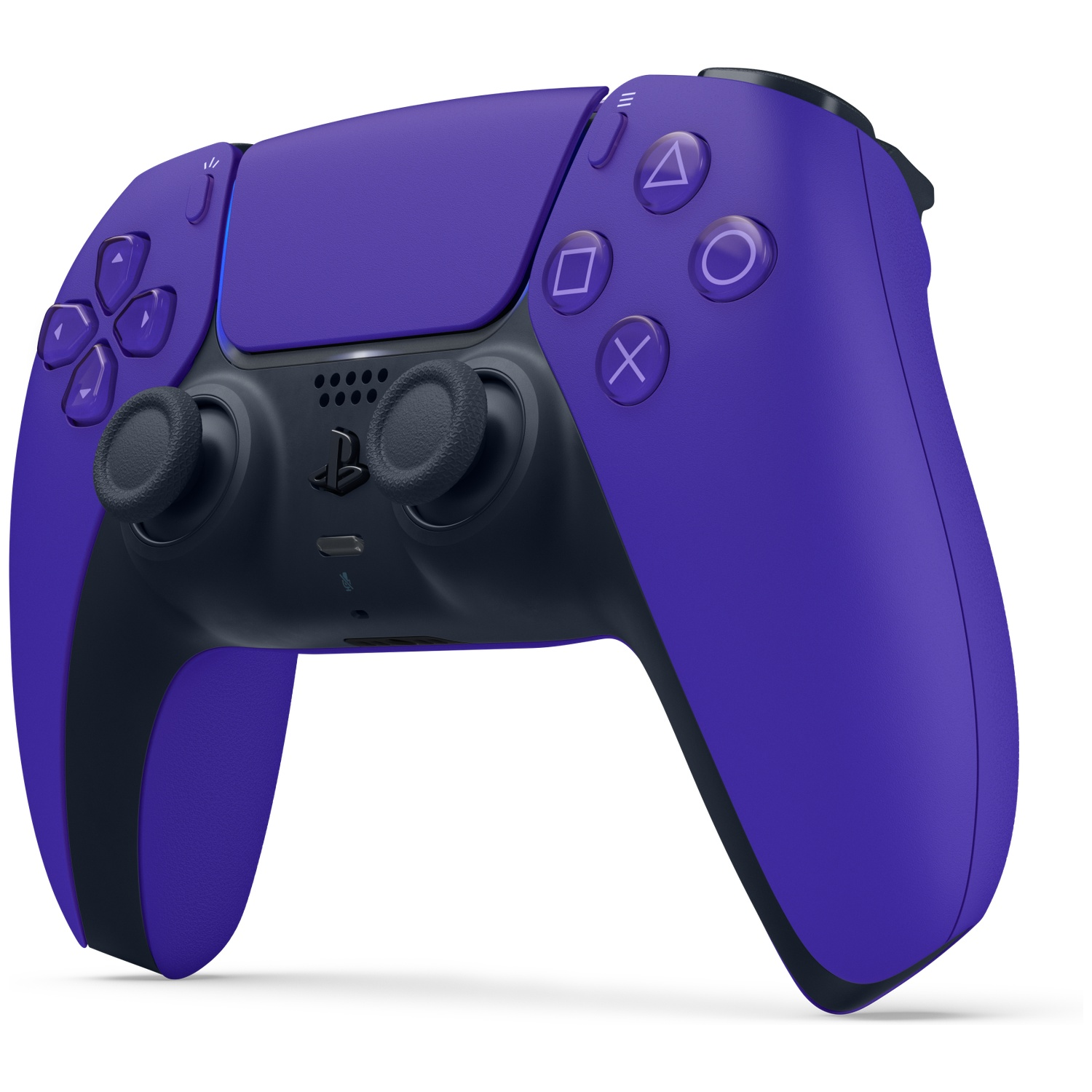 A purple Playstation 5 controller with black accents on a white background.