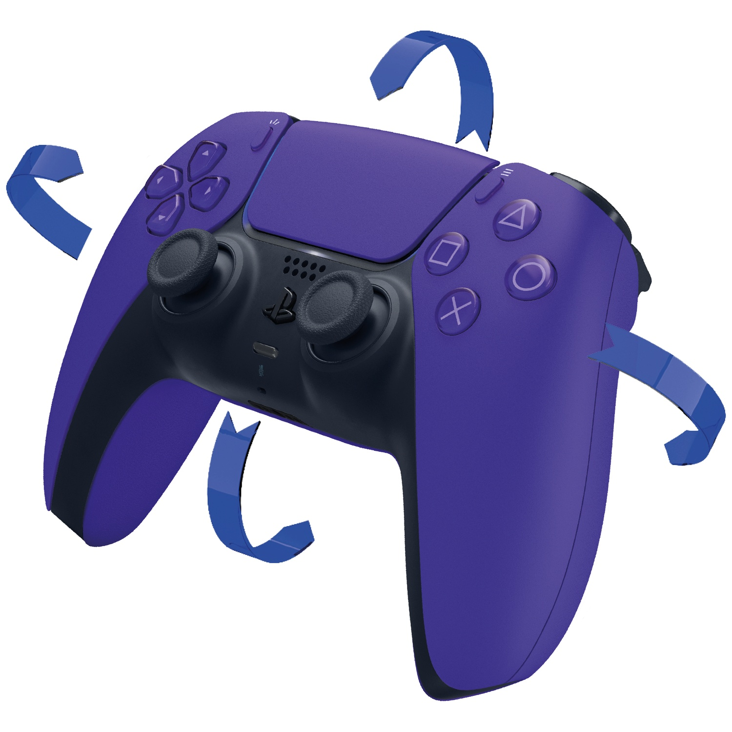 Purple controller with blue arrows indicating rotation.