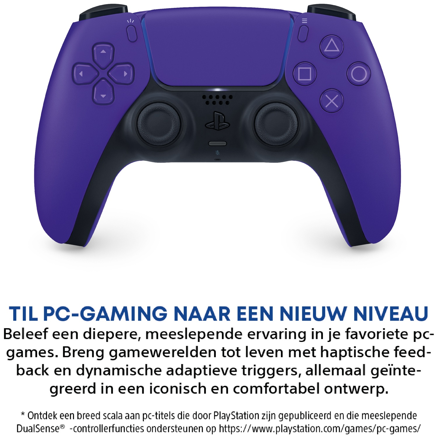 A purple PlayStation controller with black accents on a white background.