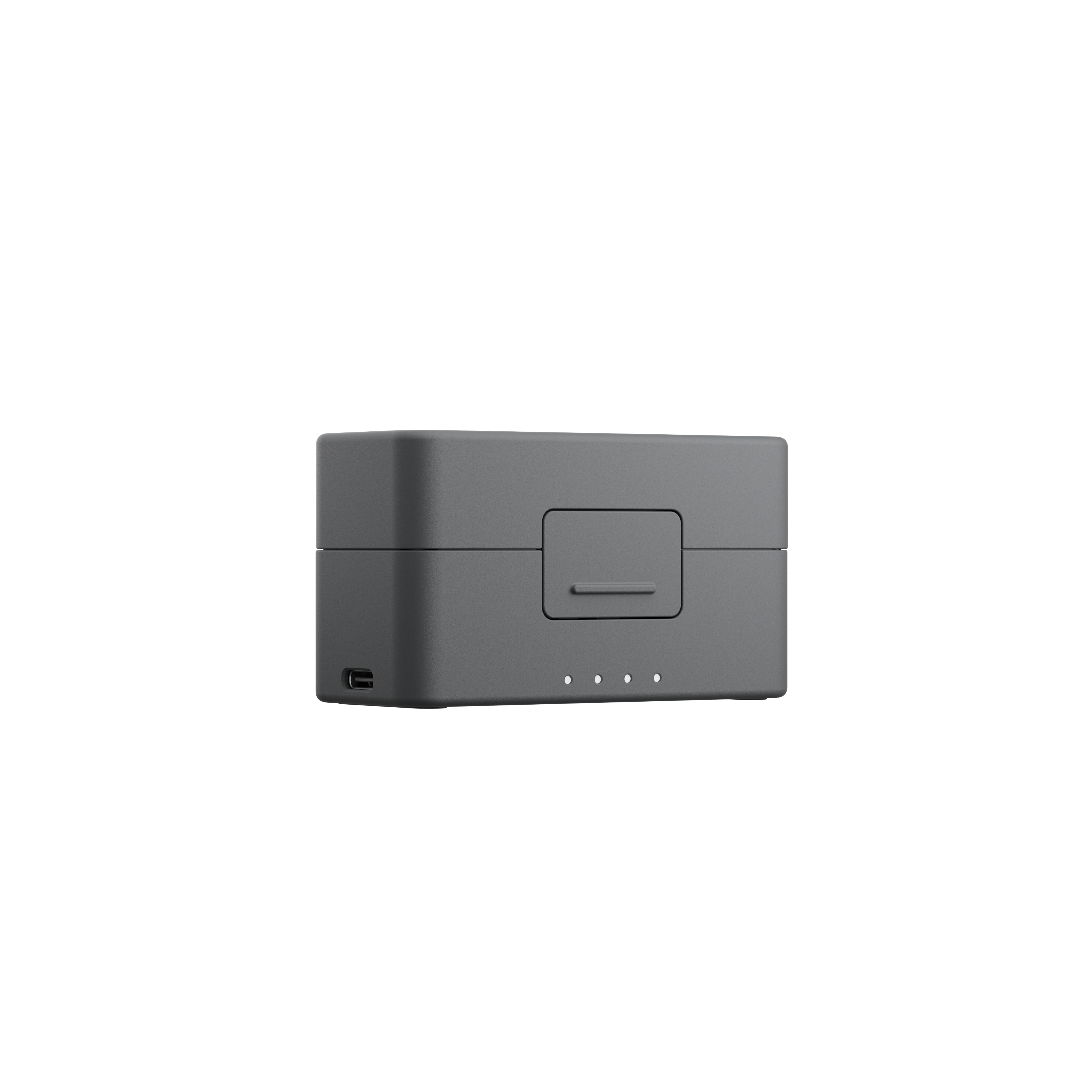 Graues Ladecase mit USB-C-Anschluss und vier Ladeanzeigen.