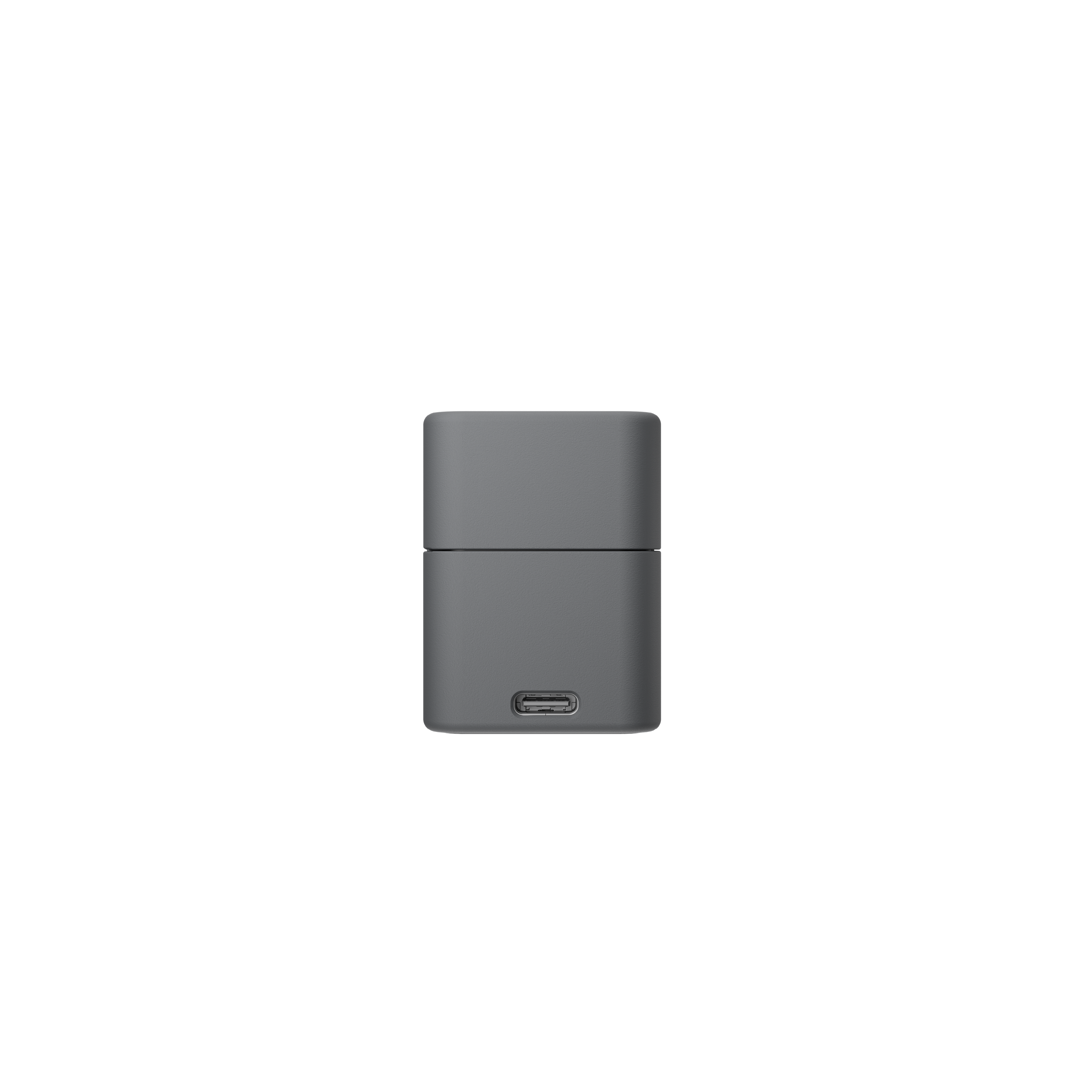 Graues, rechteckiges Gerät mit USB-C-Anschluss unten.
