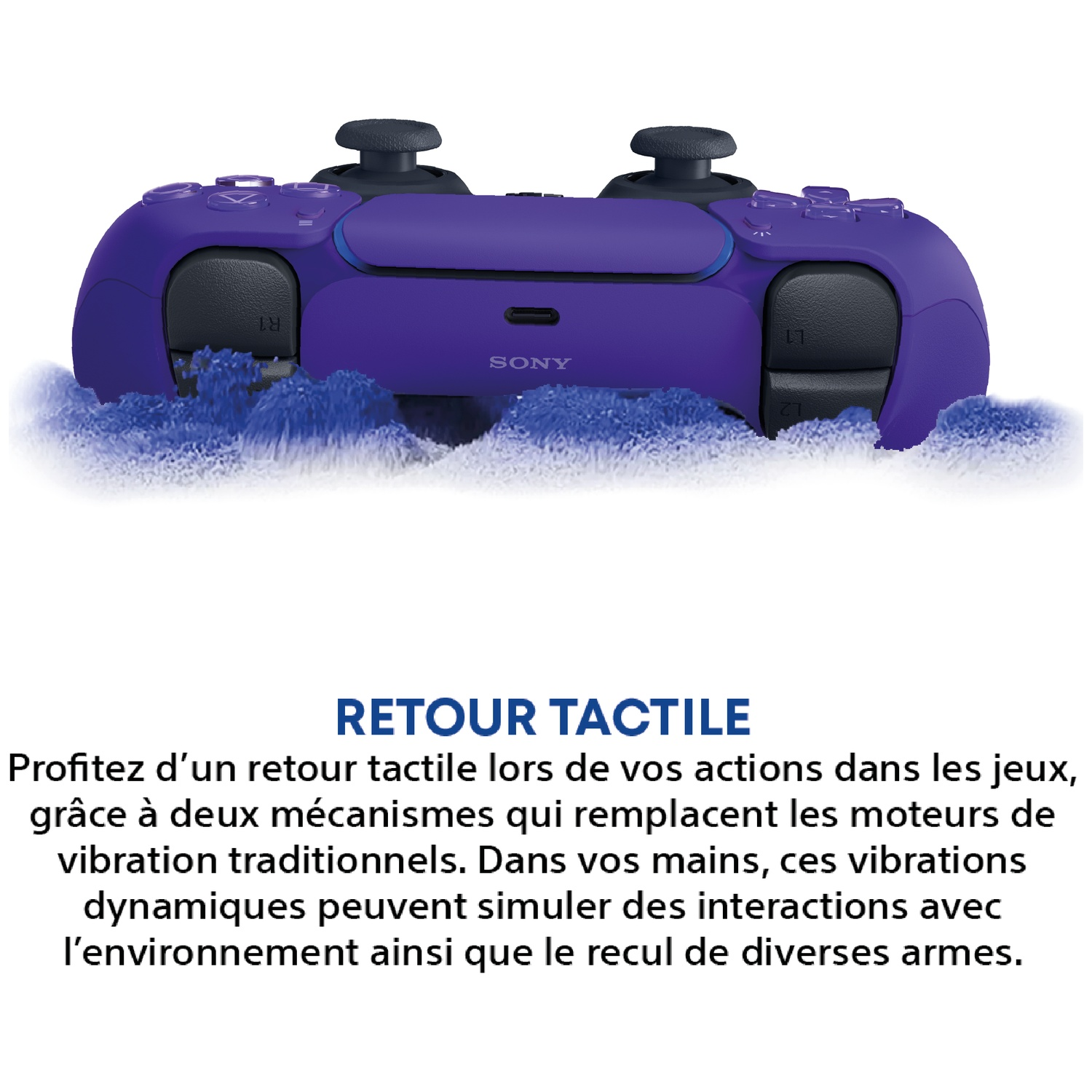 A purple controller emerging from blue smoke or water.