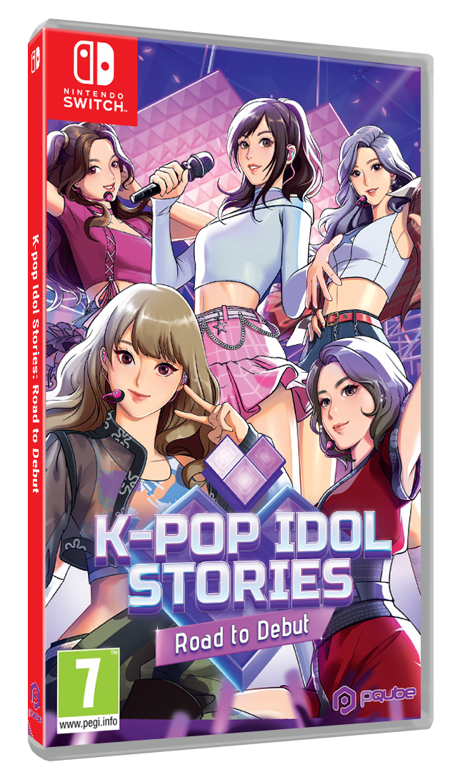 Portada del juego Nintendo Switch con 5 ídolos de K-pop posando en el escenario.