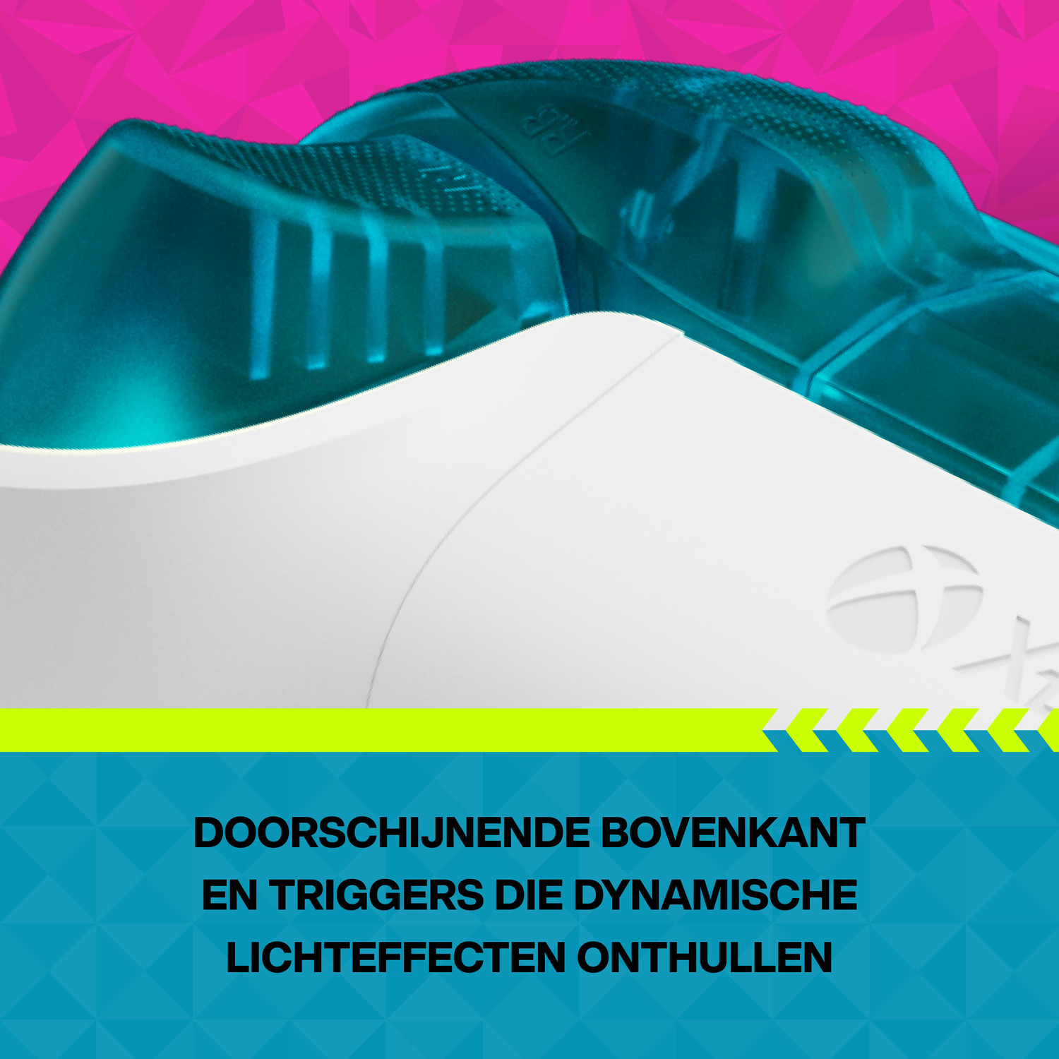 Translucide bovenkant en triggers onthullen dynamische lichteffecten.