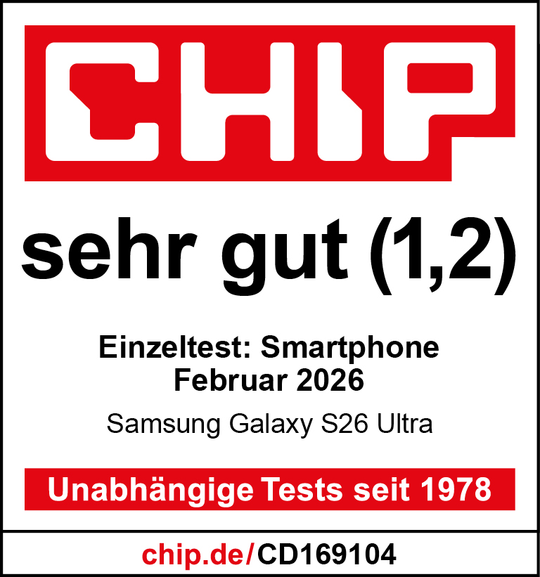 CHIP-Siegel: "Sehr gut (1,2)" für Samsung Galaxy S26 Ultra.