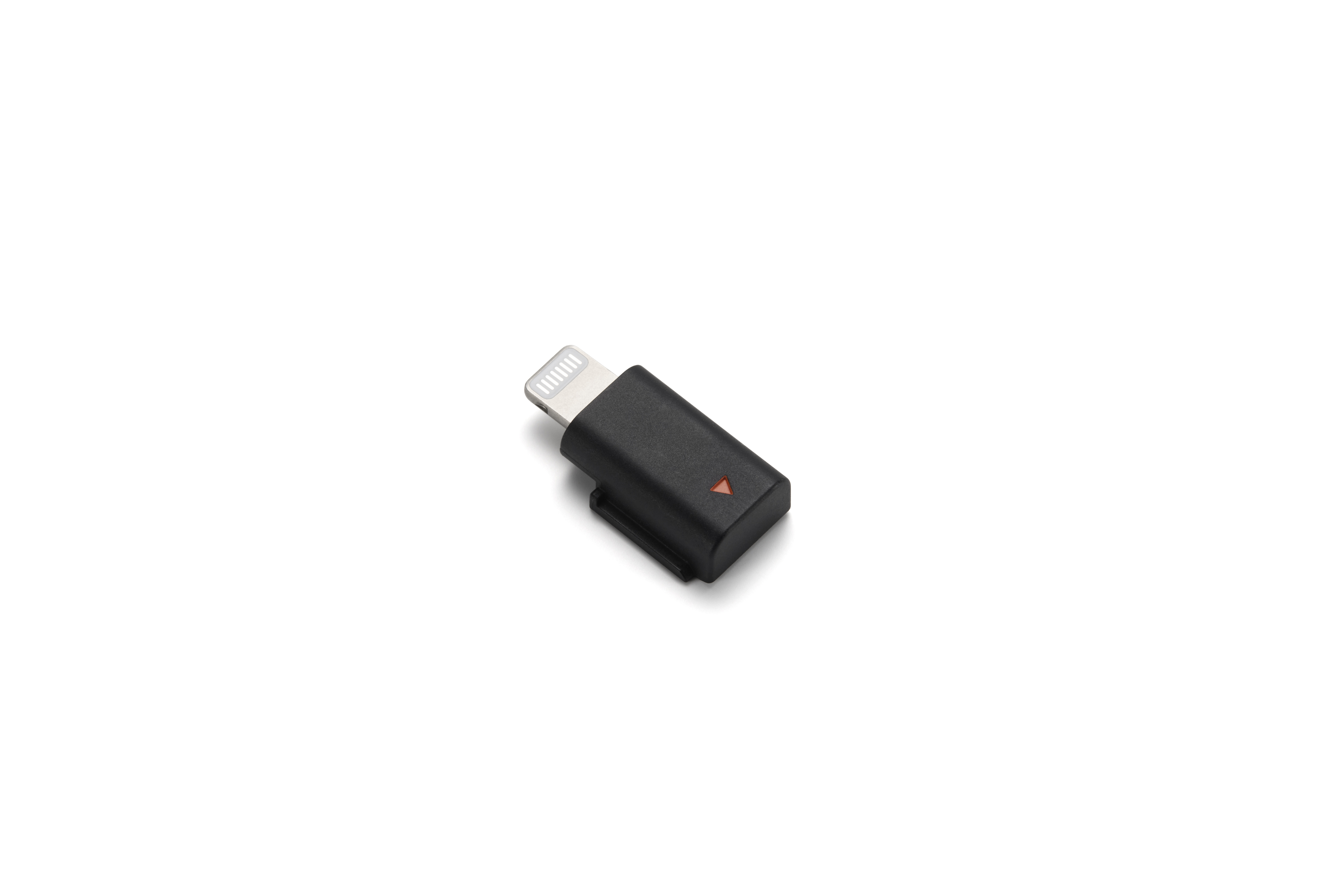 Ein schwarzer Lightning-Adapter mit einem roten Dreieck auf weißem Hintergrund.