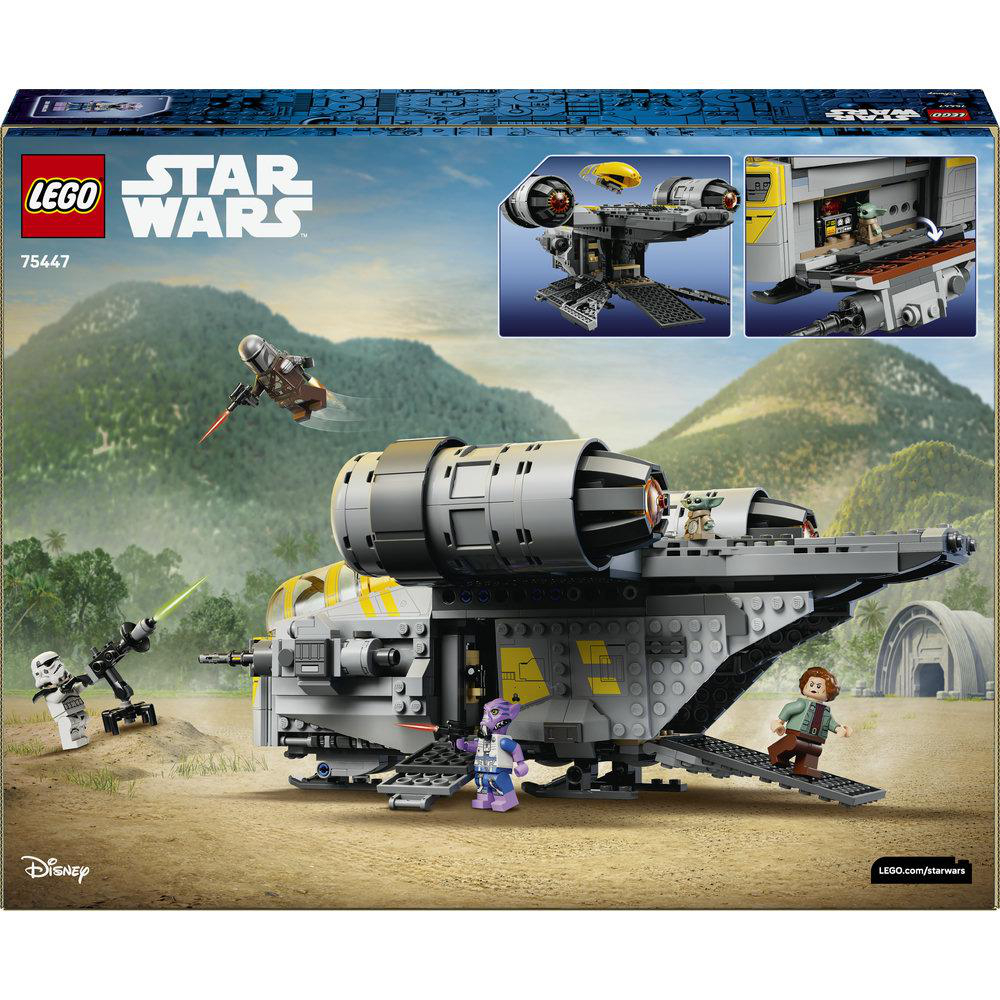 Lego Star Wars-Verpackung mit Schiff, Figuren und Landschaft.