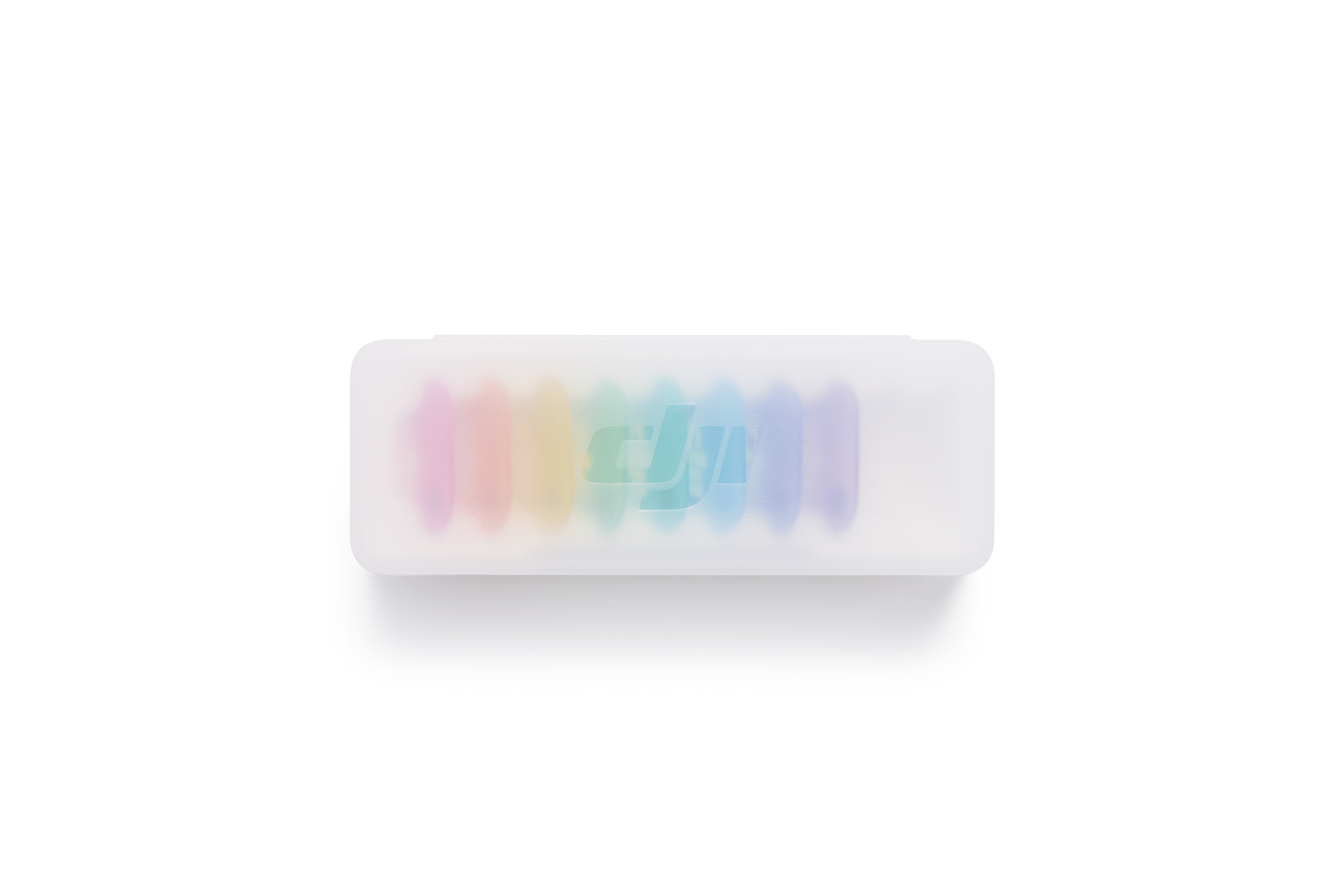 Ein weißer Behälter mit bunten Objektiven in Regenbogenfarben.