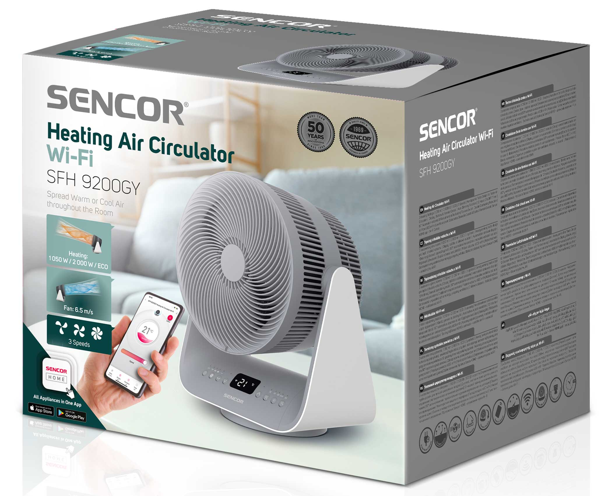 SENCOR Fűtő-légkeringető Wi-Fi SFH 9200GY mobilalkalmazással.