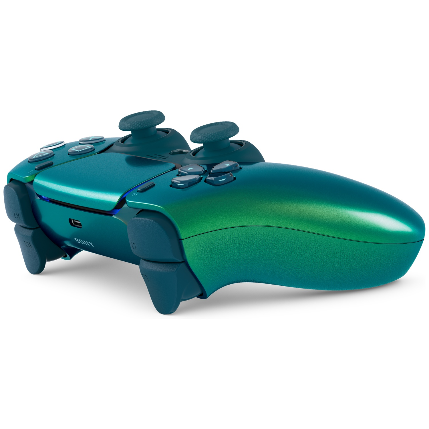 A teal controller with a gradient to green on a white background.