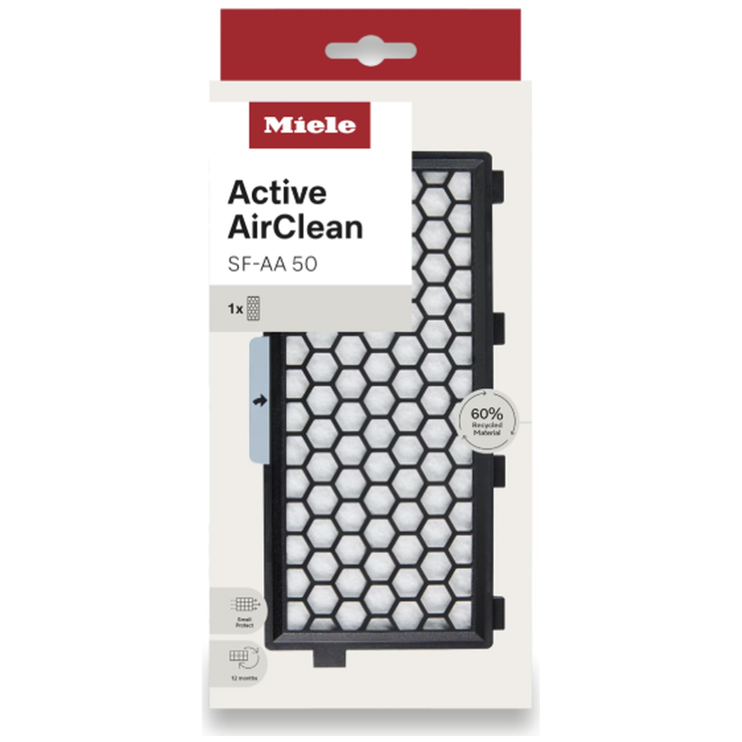 Miele Active AirClean SF-AA 50 filterverpakking met honingraatpatroon en gerecycled materiaal.
