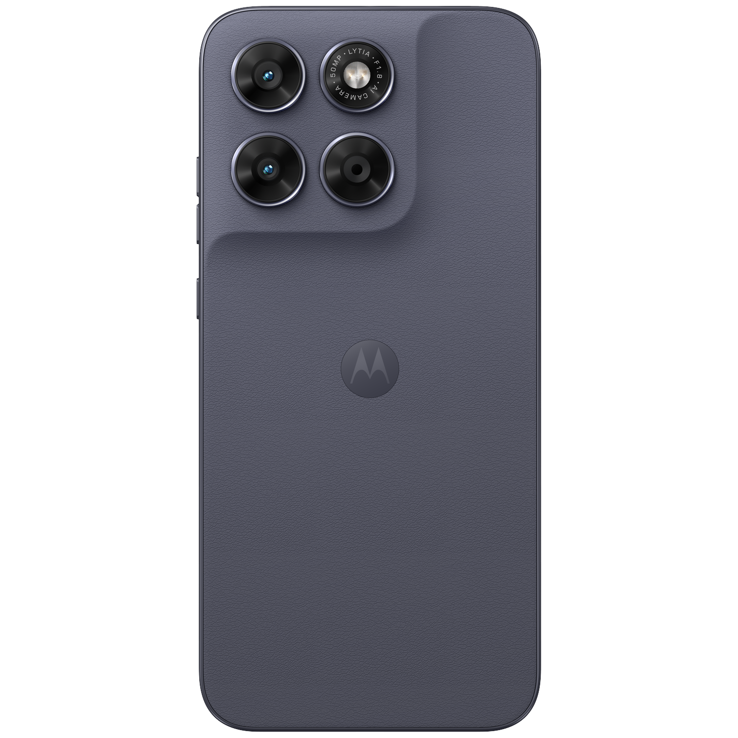 Back of a gray Motorola smartphone with four cameras and Motorola logo.