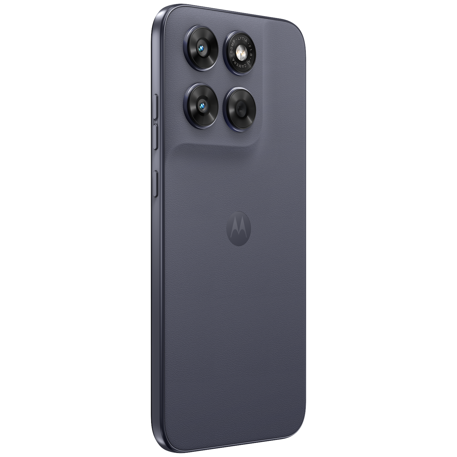 Back of a gray Motorola smartphone with four cameras and a Motorola logo.