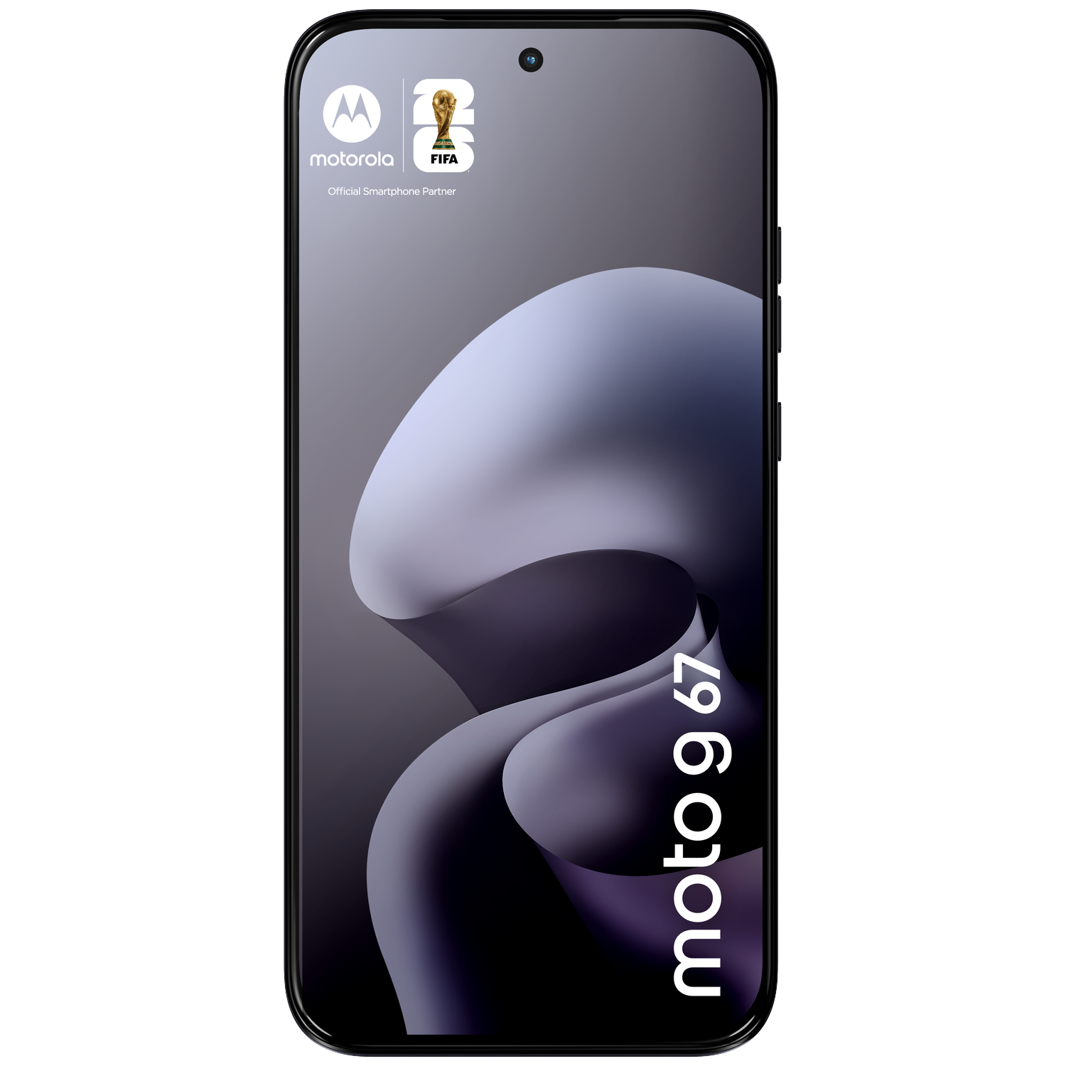 A Motorola smartphone featuring the FIFA World Cup logo and "moto g 67" text.
