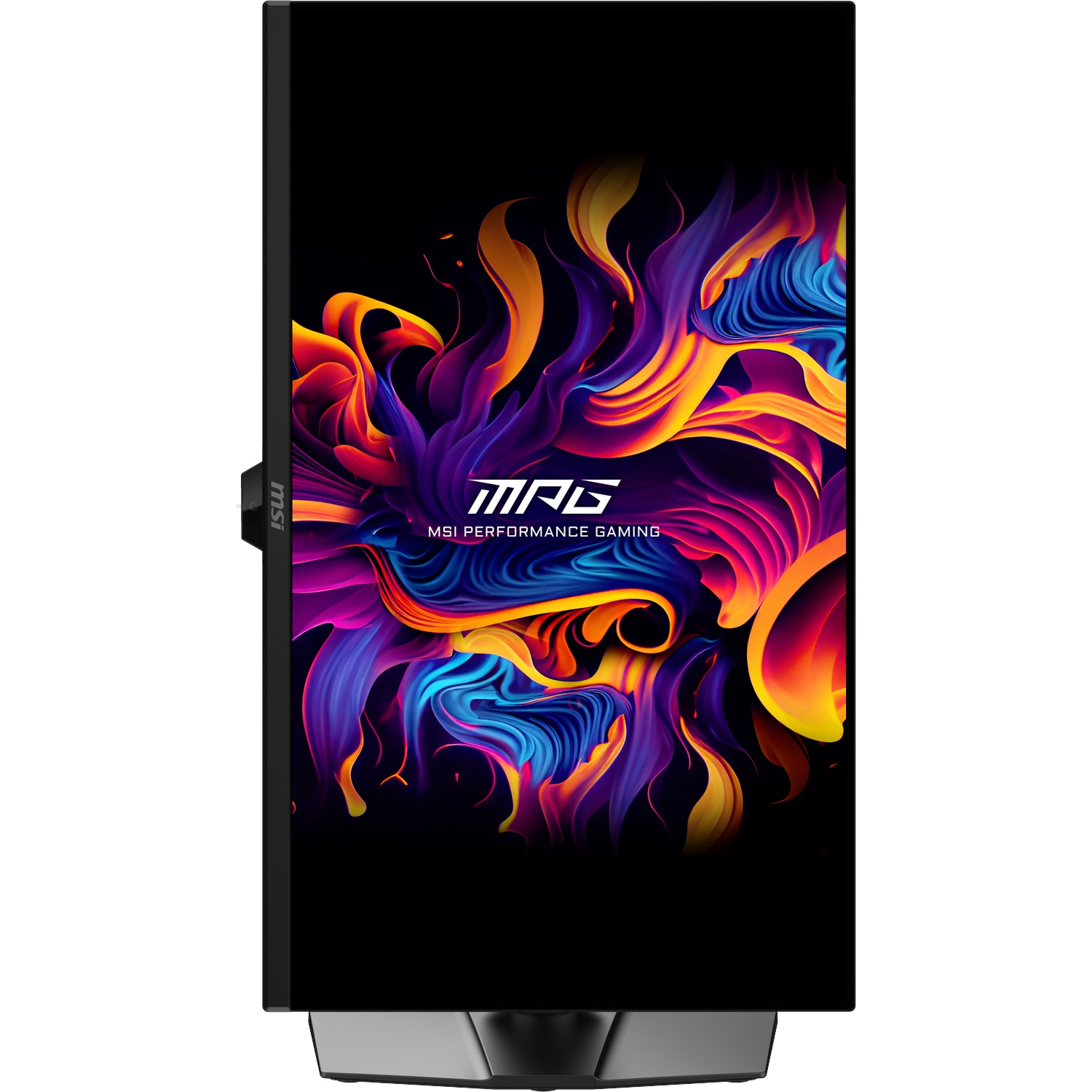 Moniteur MSI avec flammes abstraites colorées et logo MSI.