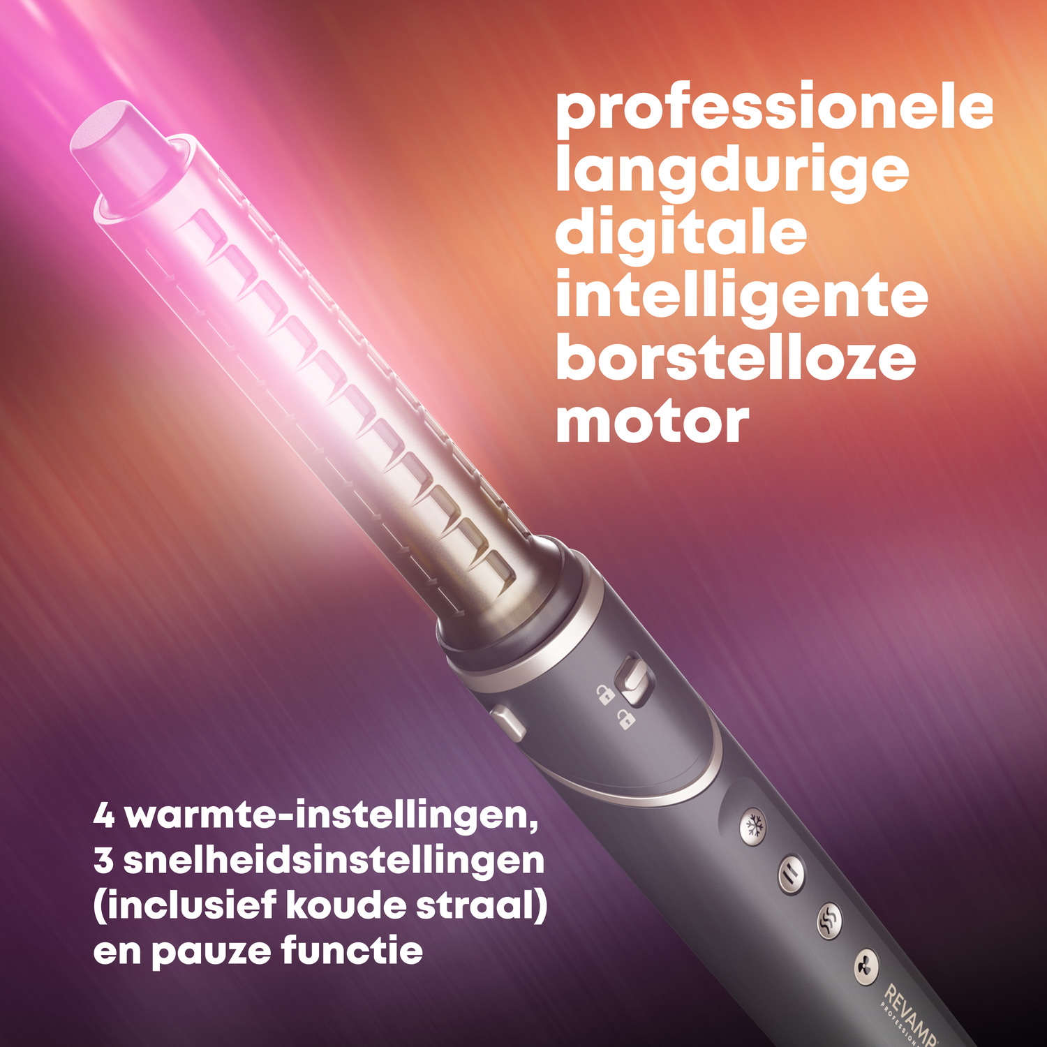 Professionele föhn met 4 warmte- en 3 snelheidsinstellingen, koude straal.