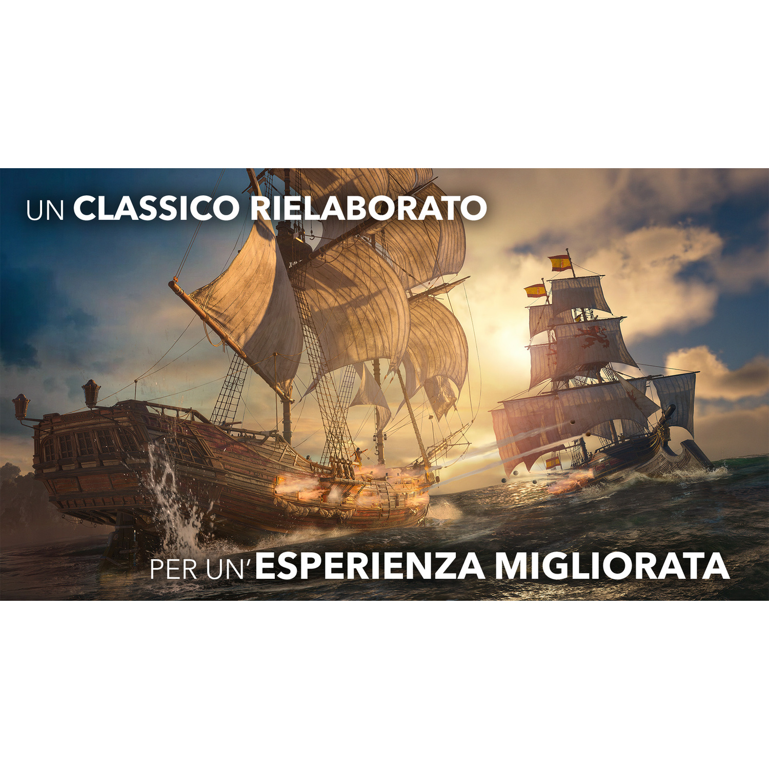 Due navi combattono in mare aperto, cannonate volano.