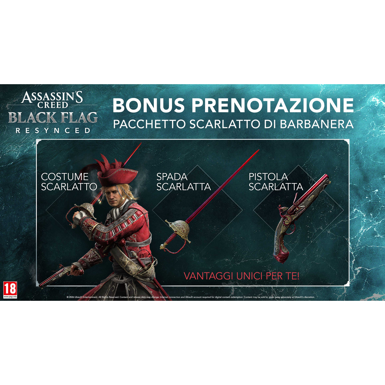 Assassin's Creed Black Flag Bonus: Costume, Spada e Pistola Scarlatti