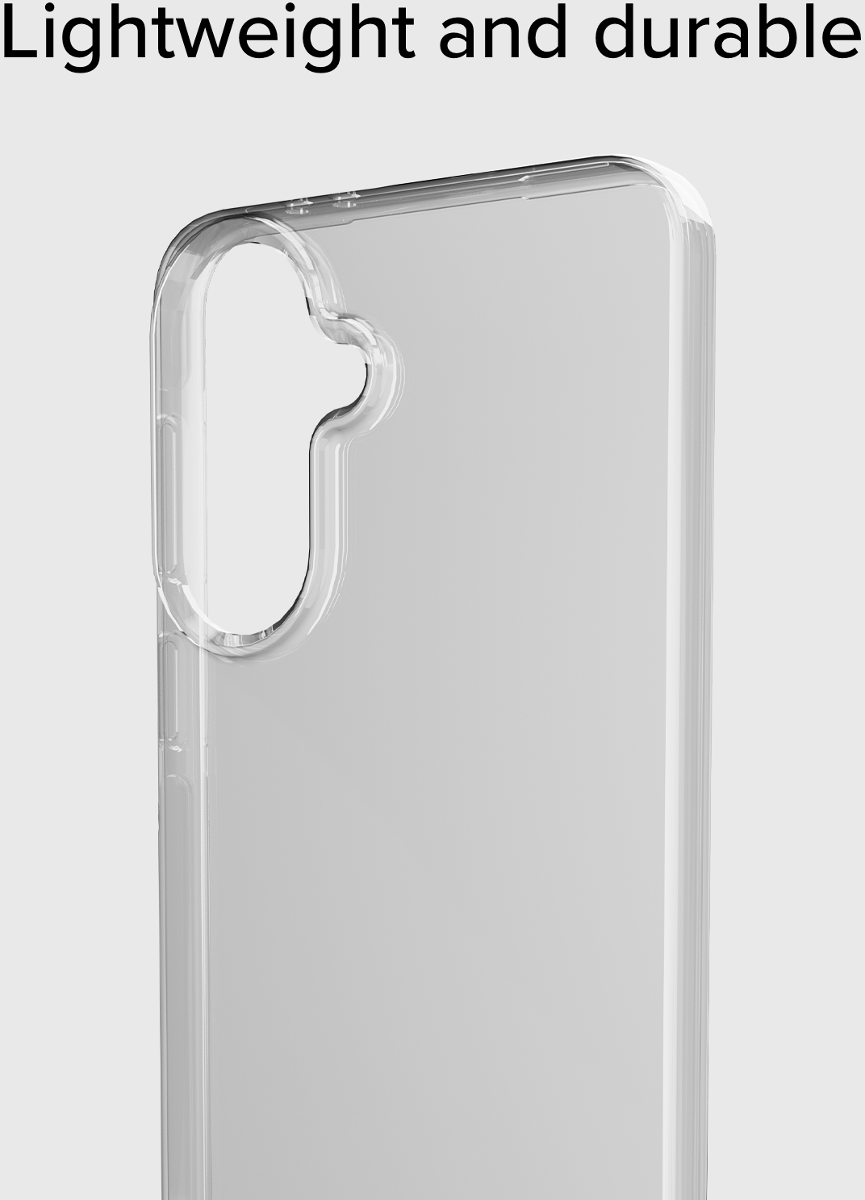 Transparente Handyhülle mit Ausschnitt für Kamera und Tasten.