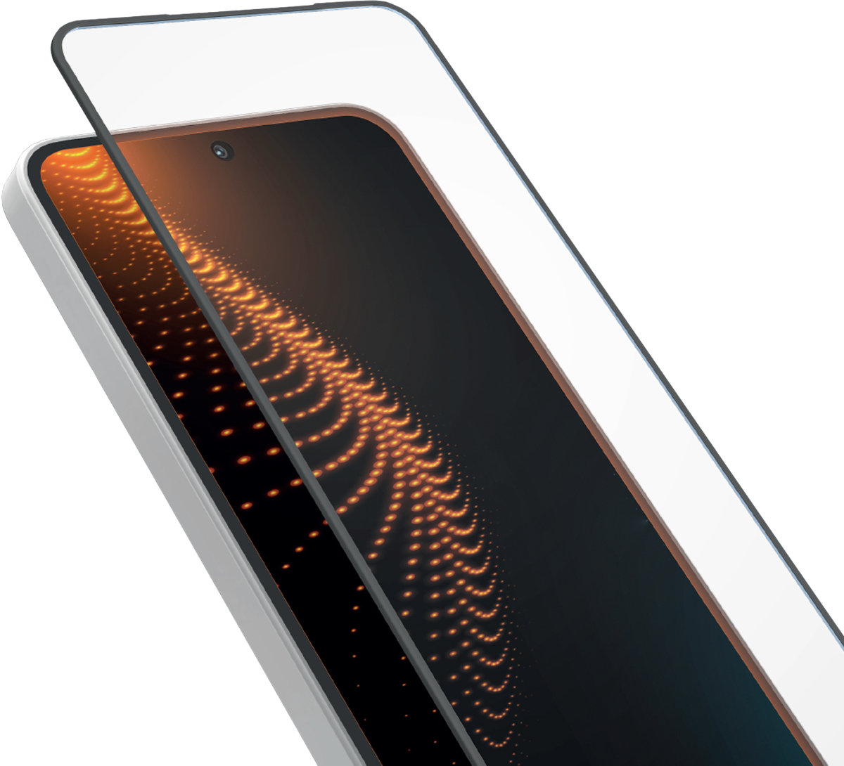 Ein Smartphone mit einem orangen, leuchtenden Muster auf dem Bildschirm.